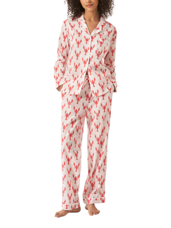 myza Lobster Organic Cotton Long Sleeve Pyjama Trouser Set, Red