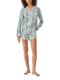 myza Leopards Organic Cotton Long Sleeve Pyjama Short Set, Blue, Blue