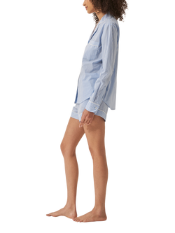 myza Striped Organic Cotton Long Sleeve Pyjama Short Set - view 2, Blue/White