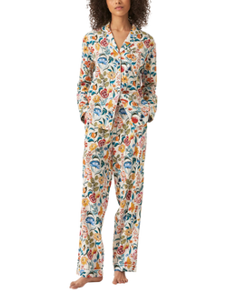 myza Florals Organic Cotton Long Sleeve Pyjama Trouser Set, Multi/White, Multi