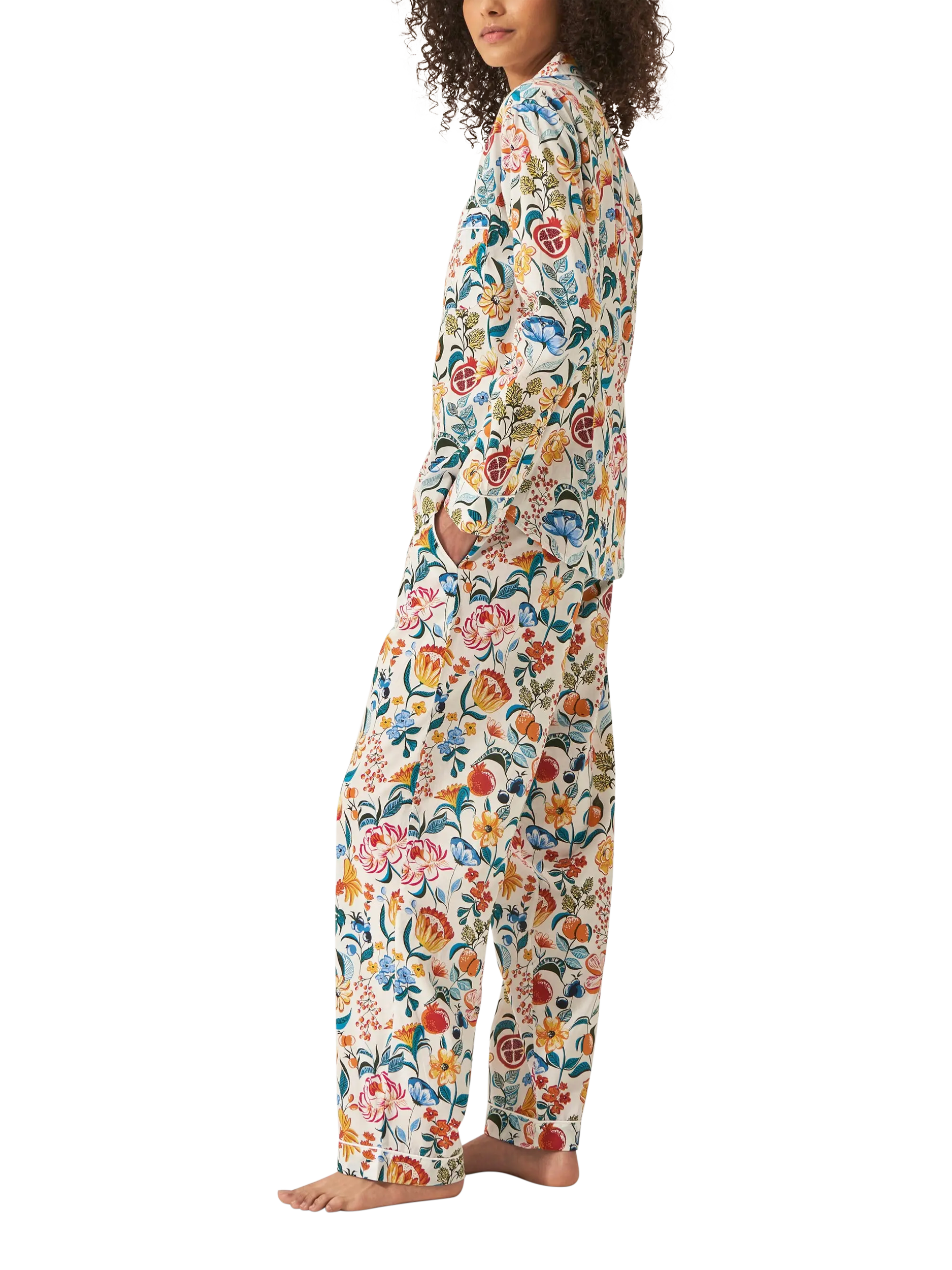 Product image 2 of 3, which shows myza Florals Organic Cotton Long Sleeve Pyjama Trouser Set, Multi, XS