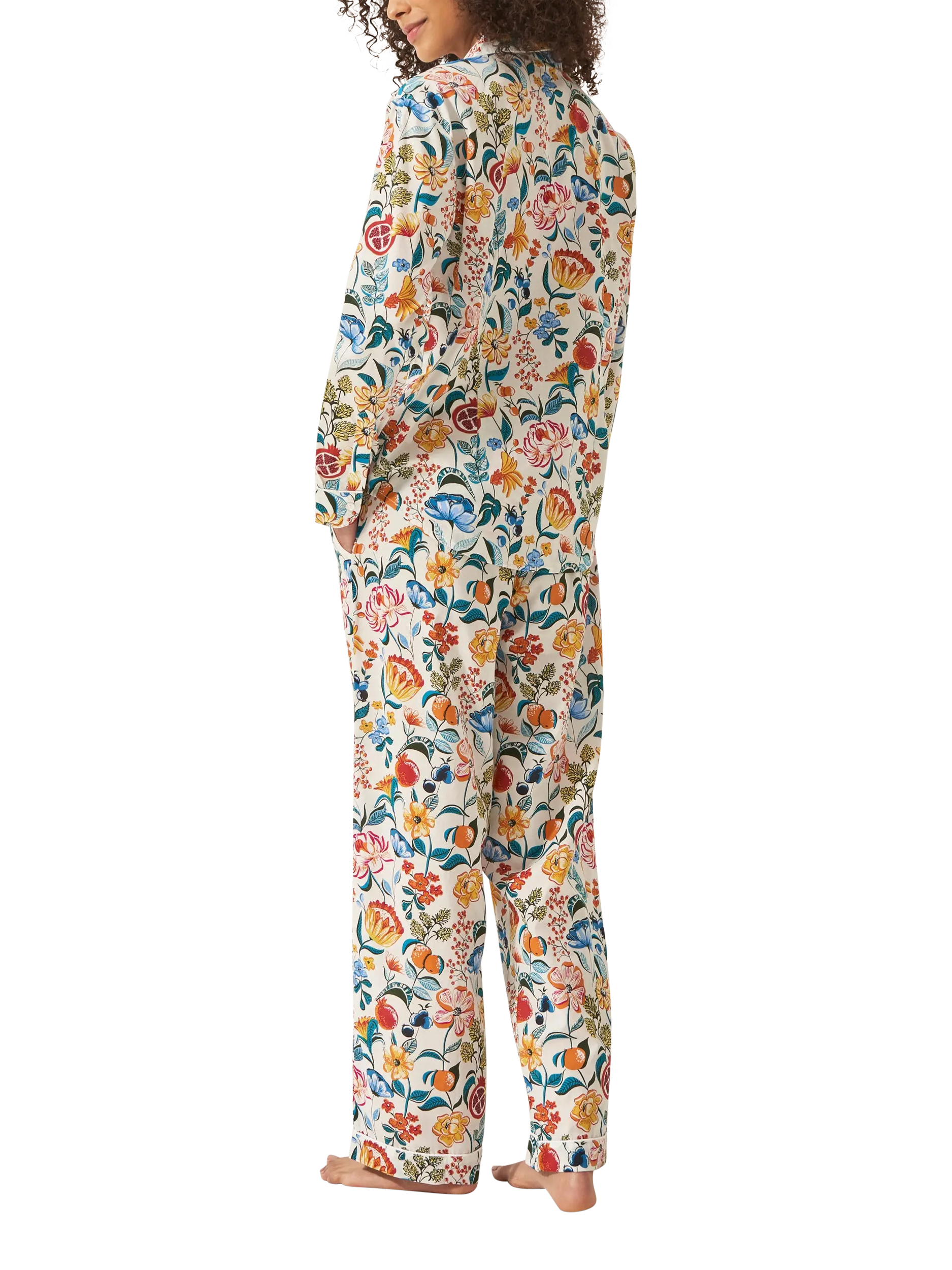 Product image 3 of 3, which shows myza Florals Organic Cotton Long Sleeve Pyjama Trouser Set, Multi, XS