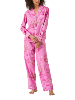 myza Botanical Jungle Organic Cotton Long Sleeve Pyjama Trouser Set, Pink, Pink
