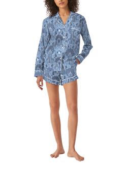 myza Favourite Travels Organic Cotton Long Sleeve Pyjama Short Set, Blue, Favourite Travels