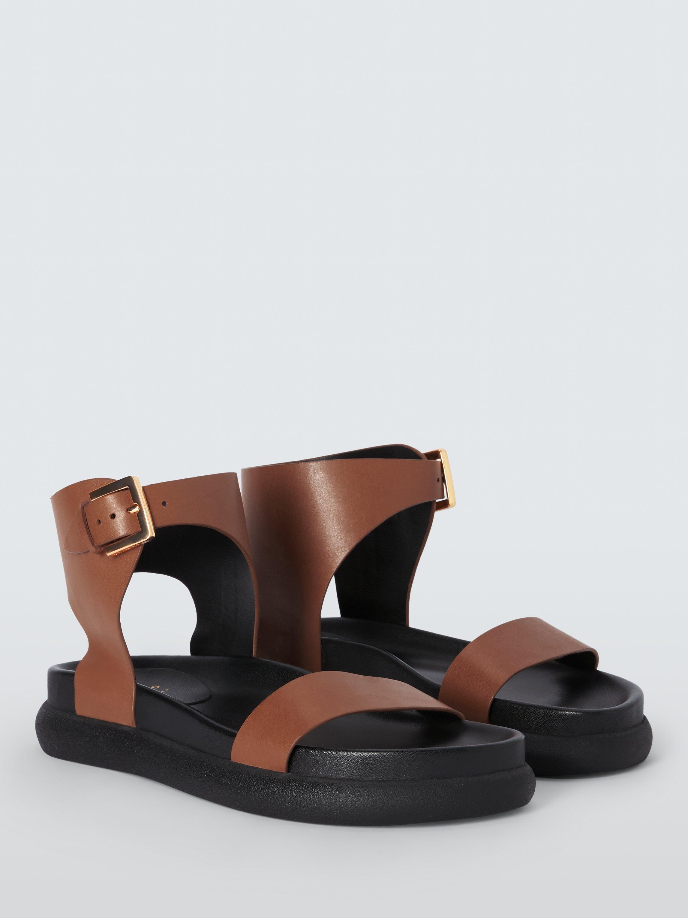 John Lewis Lordie Leather Chunky Big Strap Footbed Sandals Tan