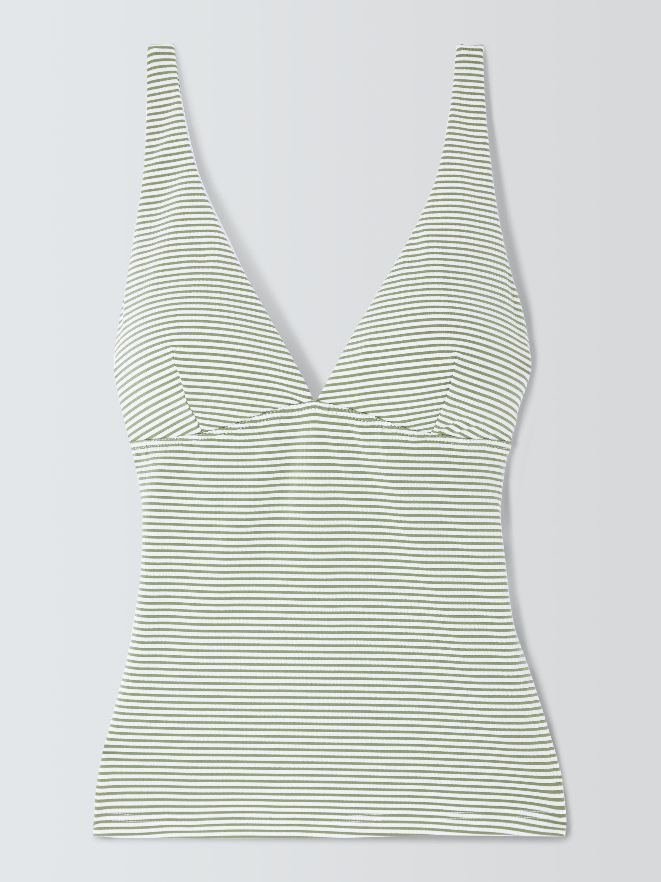 John Lewis St Tropez Striped Tankini Swim Top, Khaki/Multi, 12