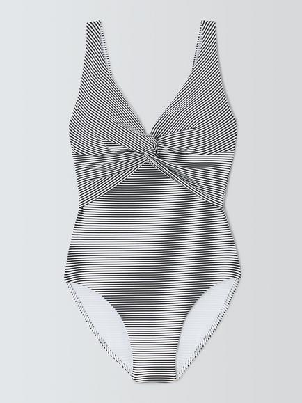 John Lewis St Tropez Stripe Twist Front Shaping Swimsuit, Blue