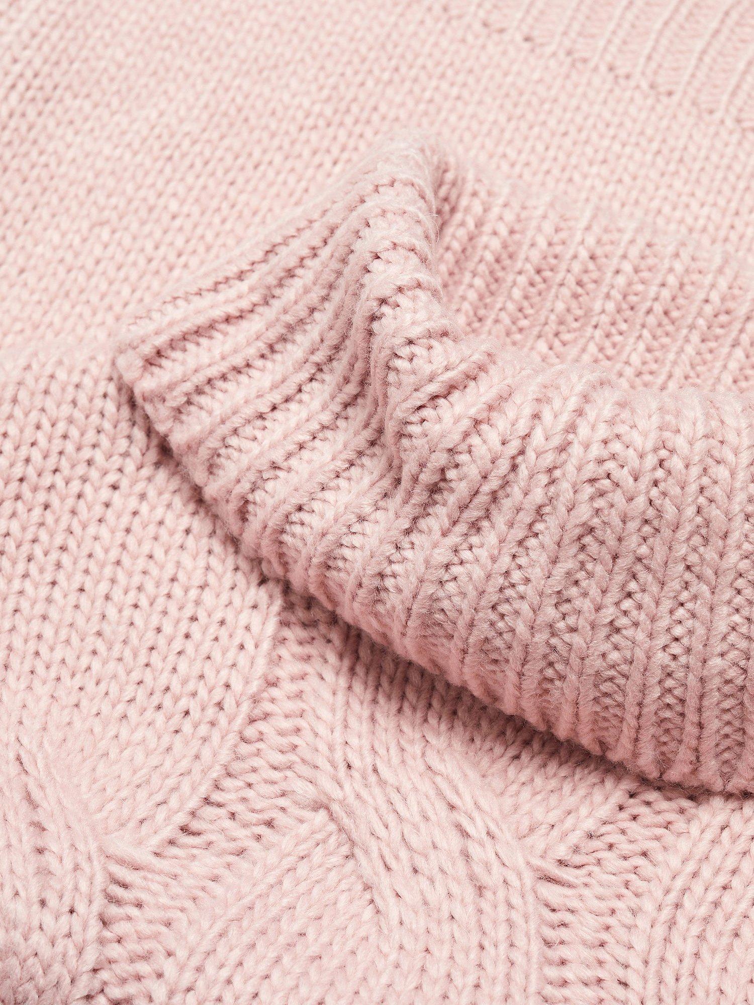 Product image 2 of 3, which shows Mango Kids' Sacher Cable Knit Turtle Neck Jumper, Pastel Pink, 13-14 years