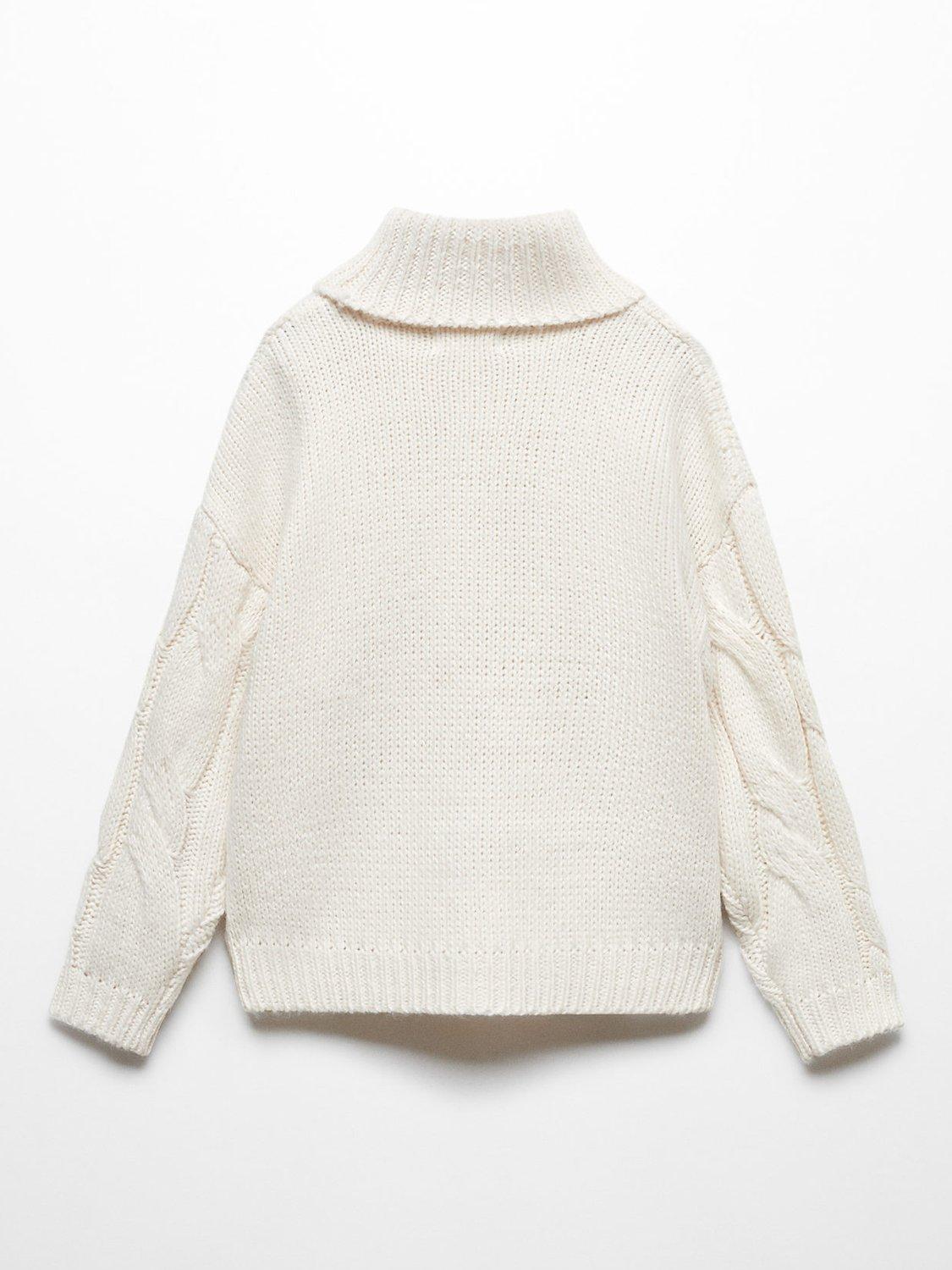 Product image 4 of 4, which shows Mango Kids' Sacha Cable Knit High Neck Jumper, Light Beige, 13-14 years