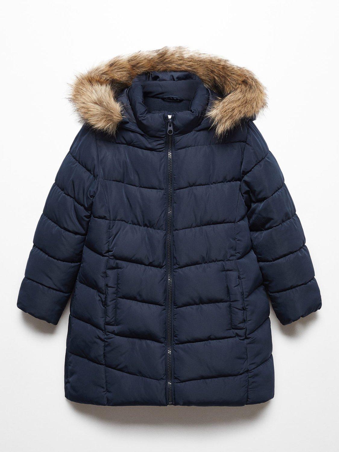 Mango Kids Carmina Long Quilted Coat Navy