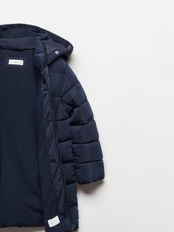 Mango Kids' Carmina Long Quilted Coat, Navy - view 2, Navy