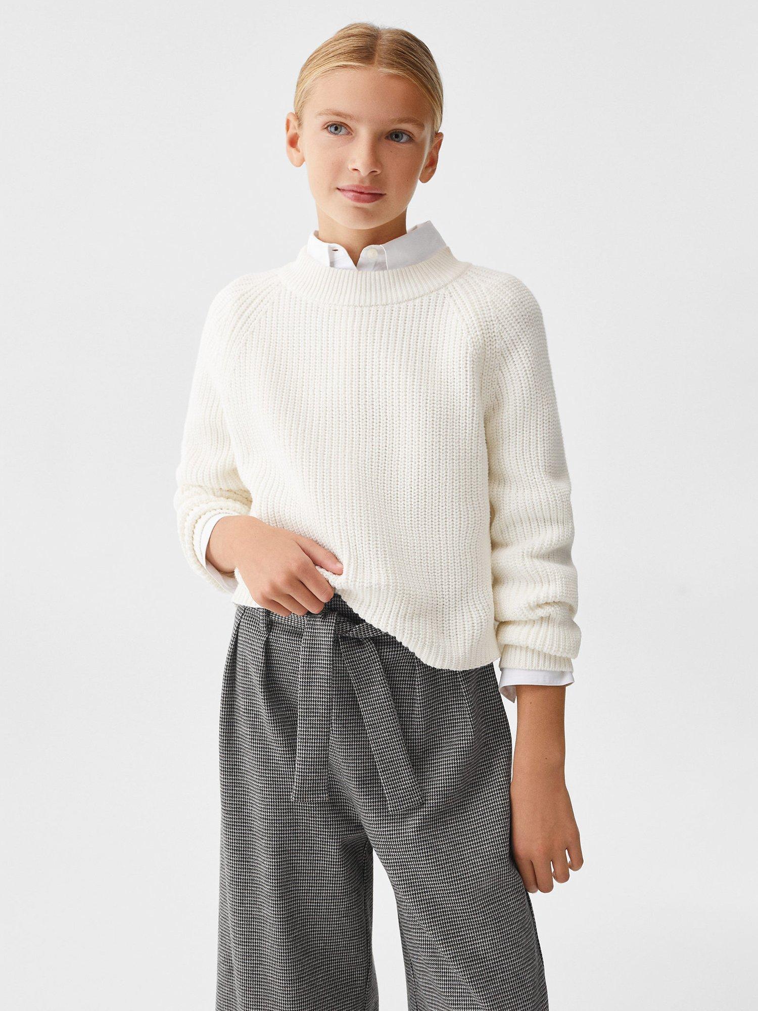 Product image 1 of 5, which shows Mango Kids' Belen Houndstooth Trousers, Black, 5-6 years