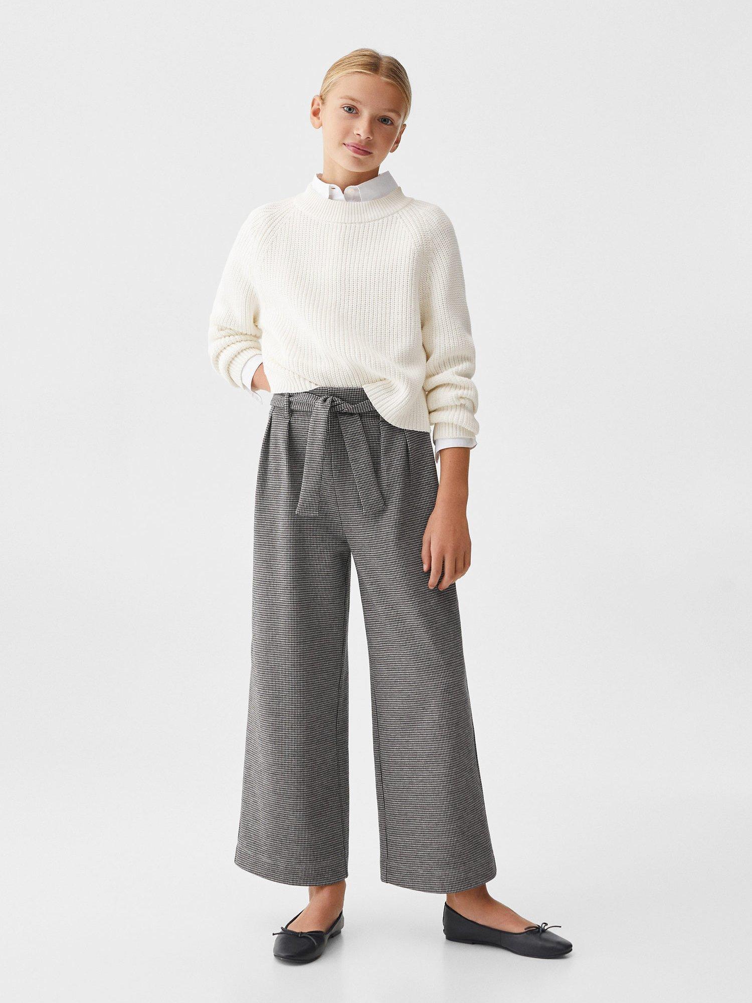 Product image 5 of 5, which shows Mango Kids' Belen Houndstooth Trousers, Black, 5-6 years