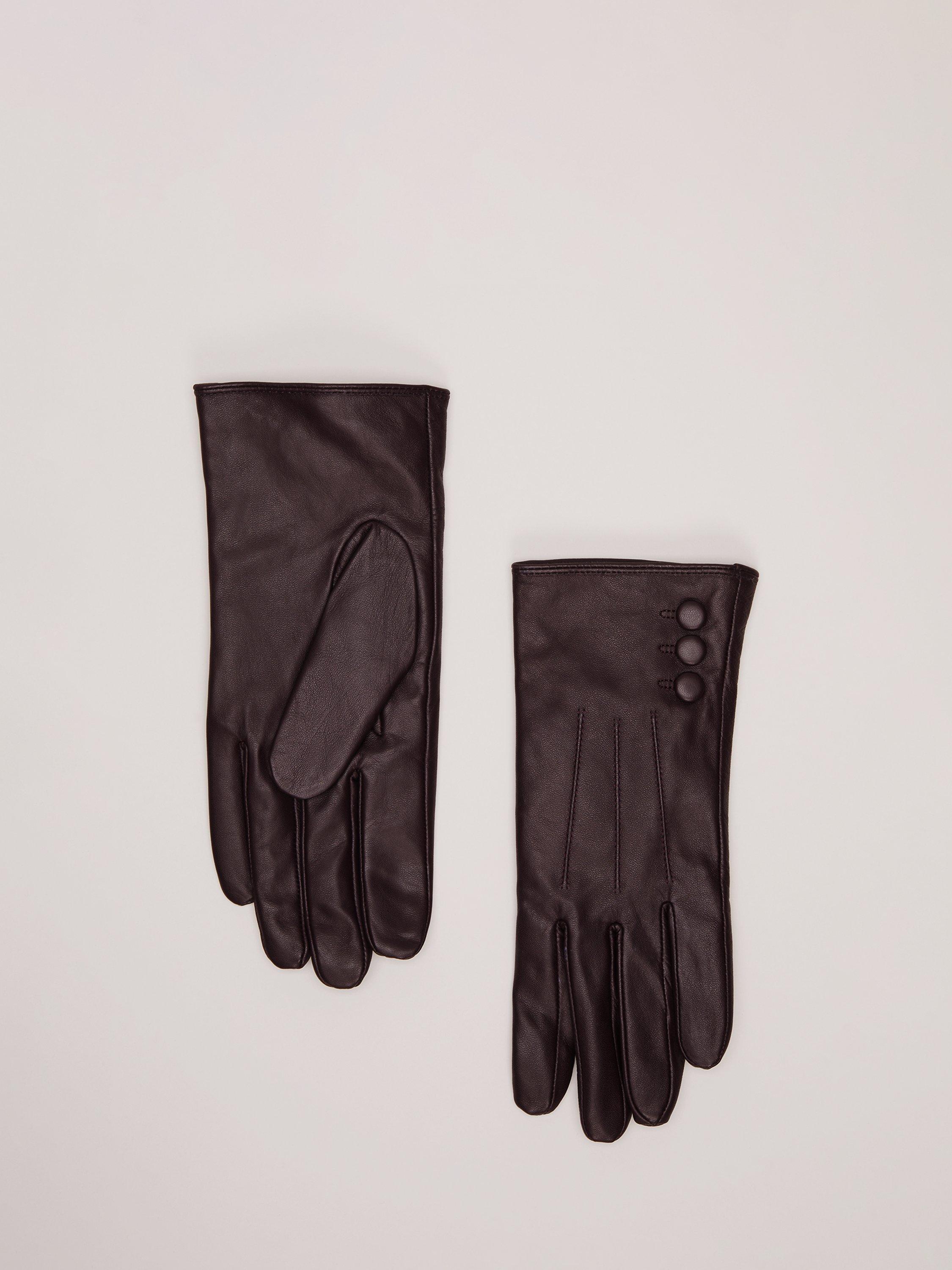 Phase Eight Button Leather Gloves, Burgundy, M-L