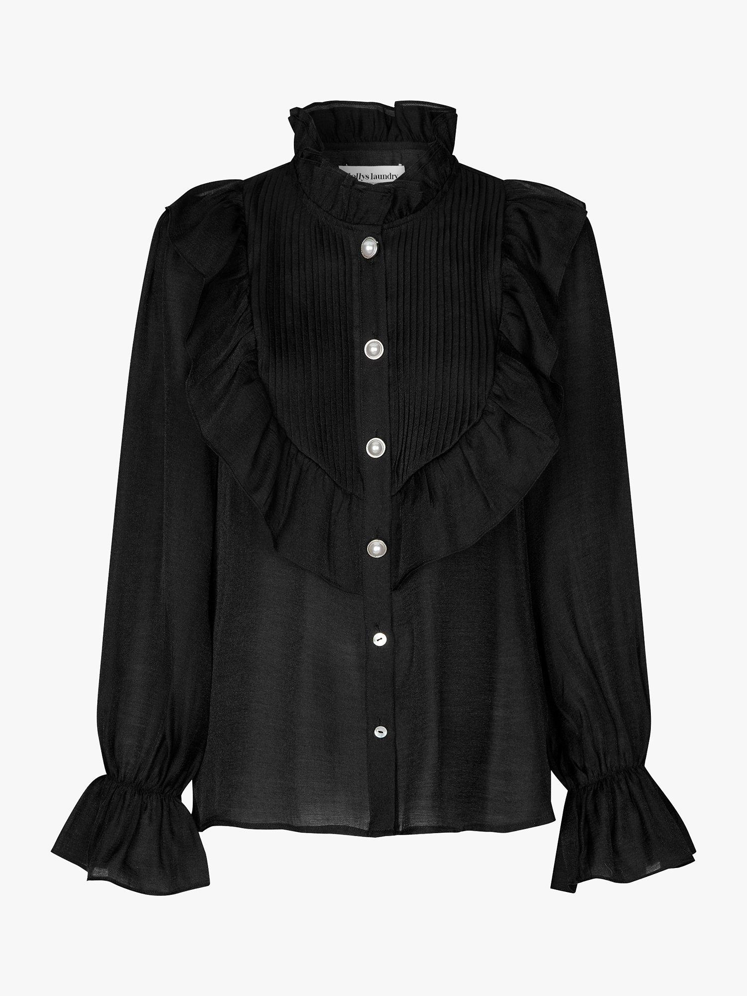 Lollys Laundry Springs Ruffle Placket High Neck Blouse Black