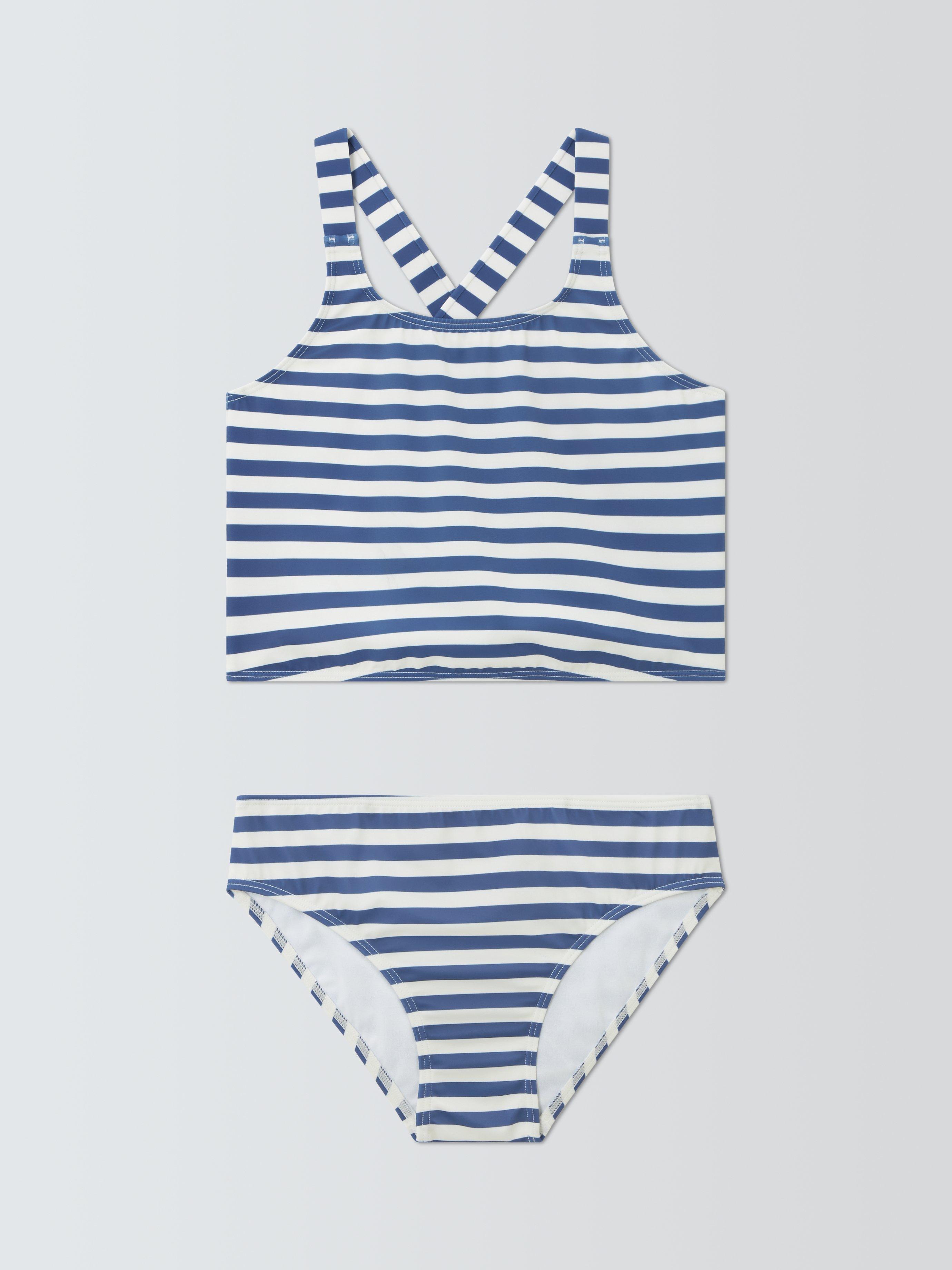 John Lewis Kids' Stripe Bikini Set, Navy/White