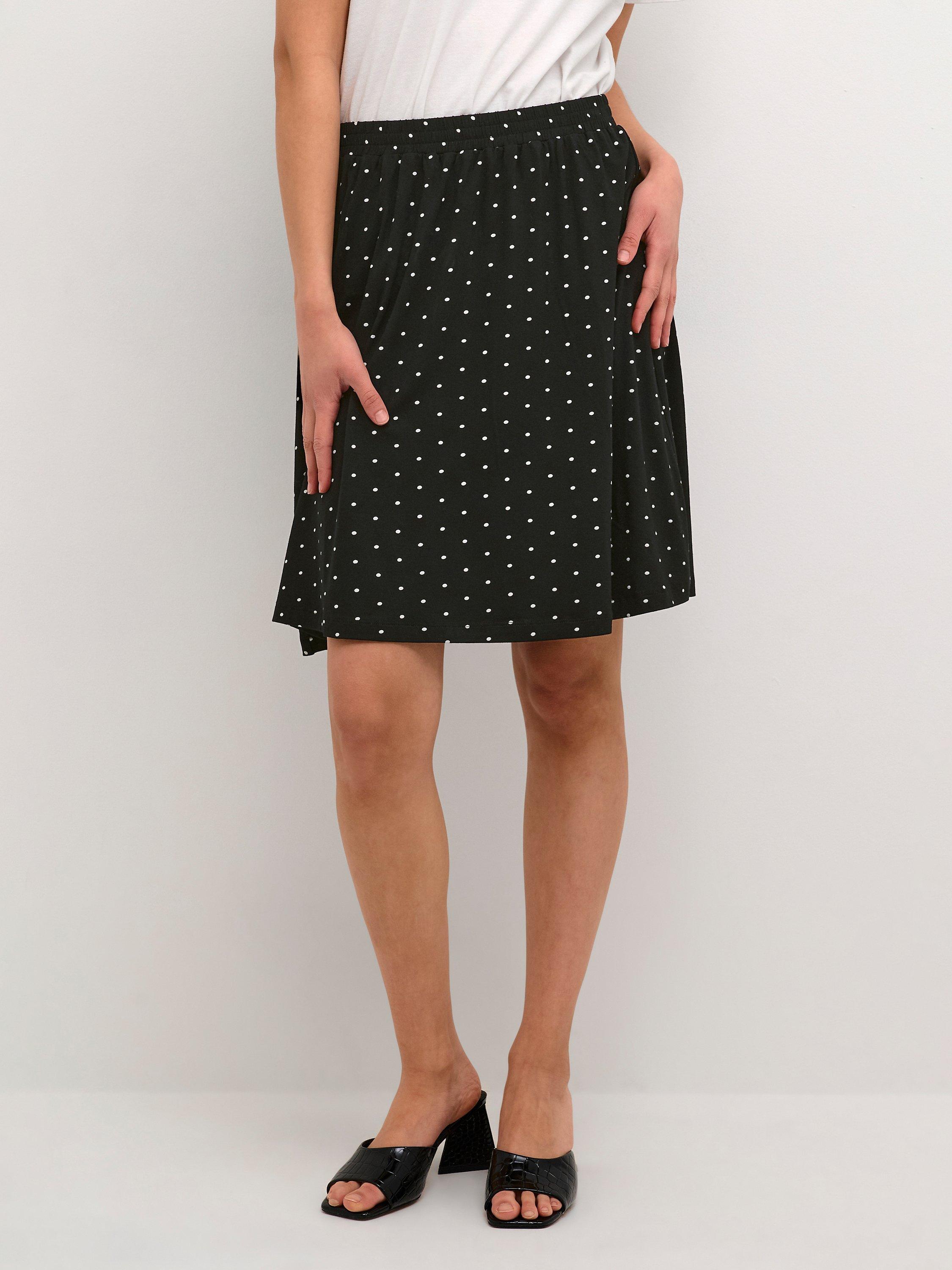 KAFFE Hazel Pola Dot Jersey Skirt, Deep Black, XS