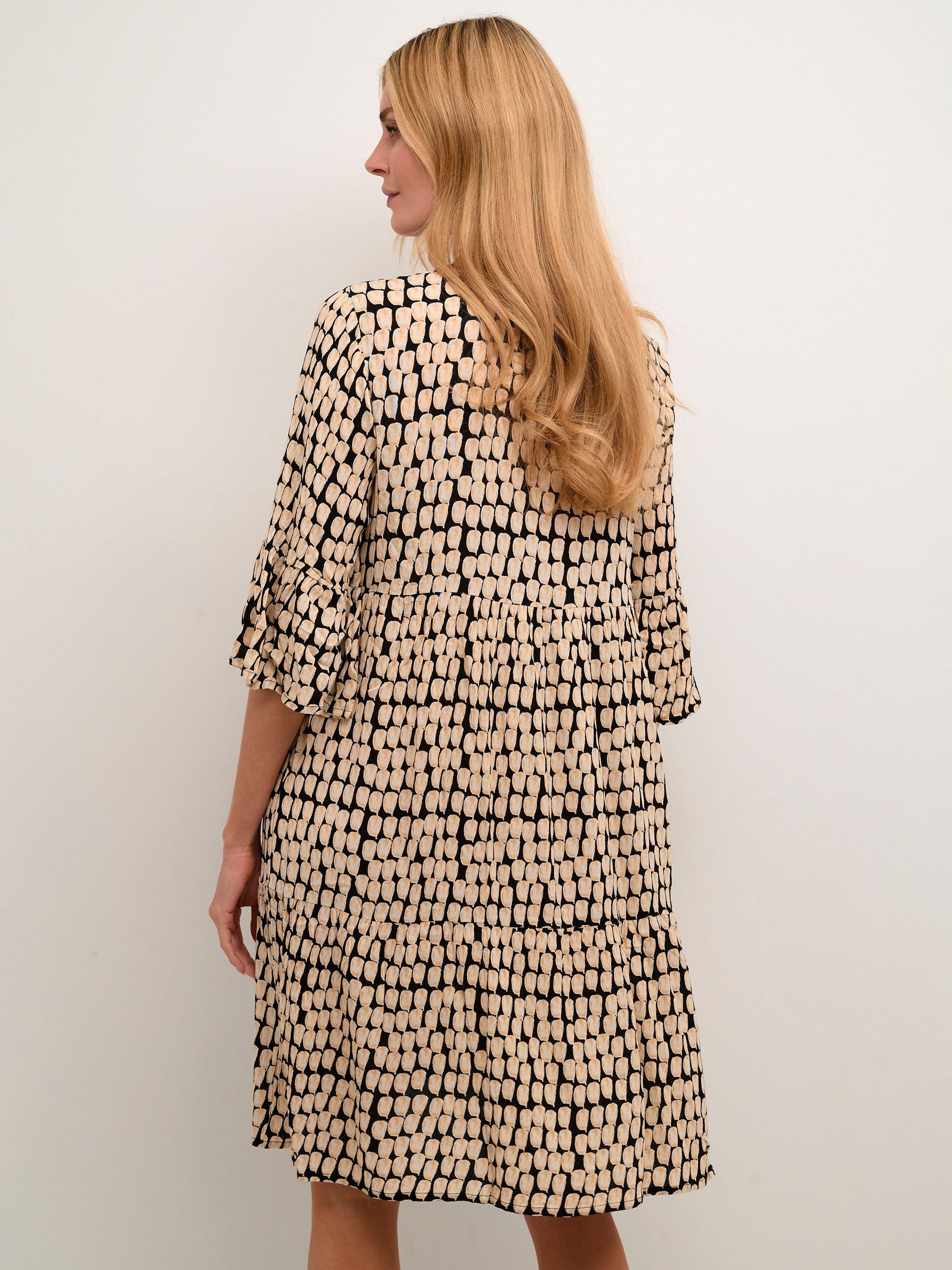 Product image 2 of 6, which shows KAFFE Edita Tiered Knee-Length V-Neck Dress, Black/Sand, 16