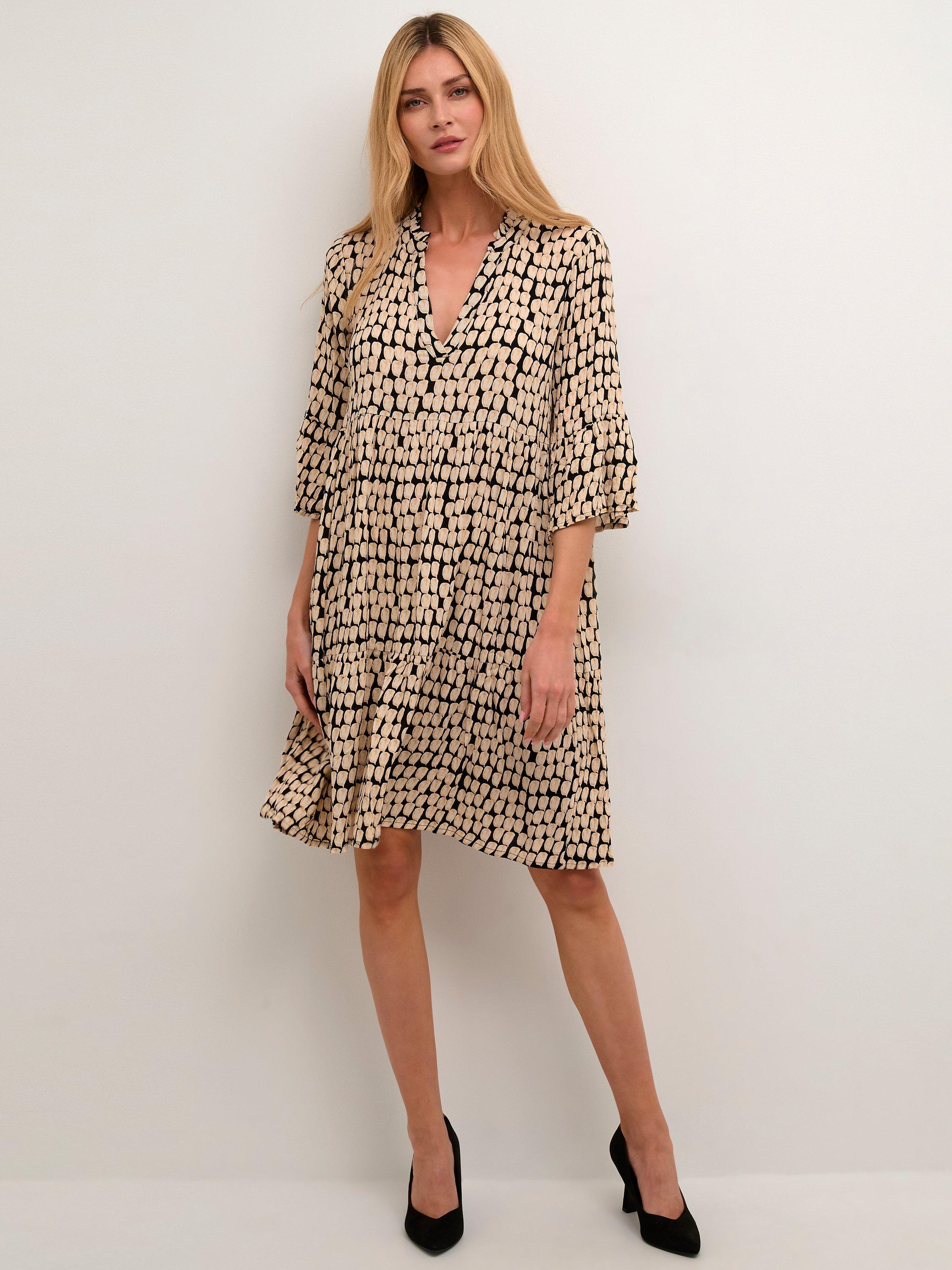 Product image 3 of 6, which shows KAFFE Edita Tiered Knee-Length V-Neck Dress, Black/Sand, 16