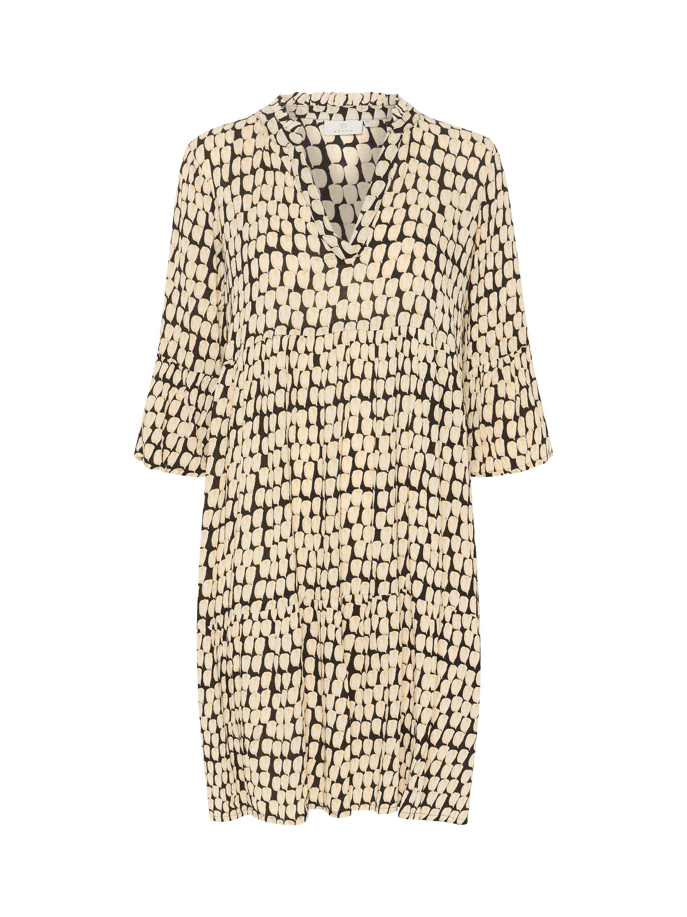 Product image 5 of 6, which shows KAFFE Edita Tiered Knee-Length V-Neck Dress, Black/Sand, 16