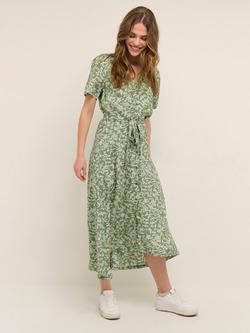 KAFFE Viola Ecovero Button Short Sleeve Maxi Dress, Green/White