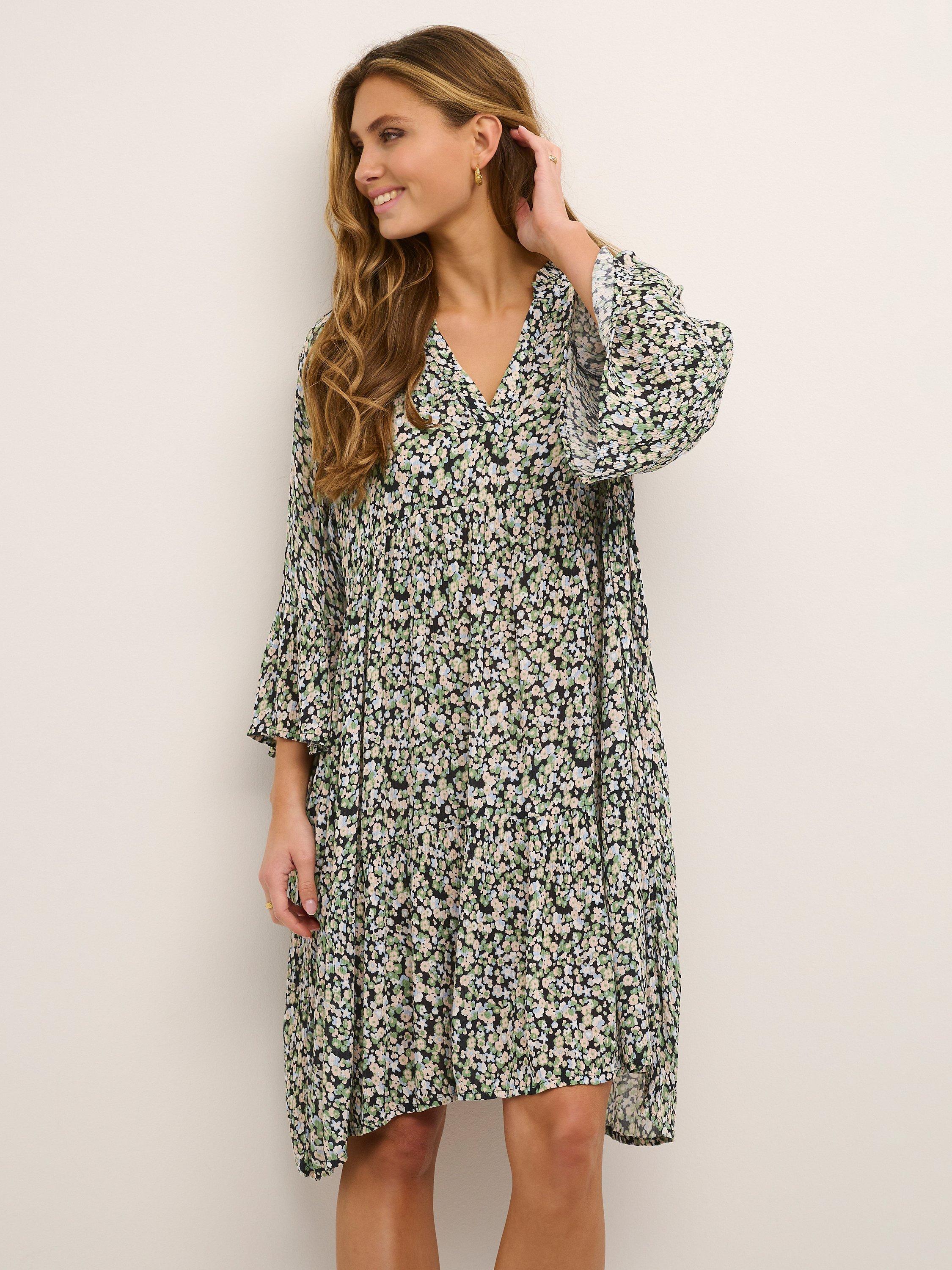 KAFFE Jean Floral Dress, Blue/Pink/Green