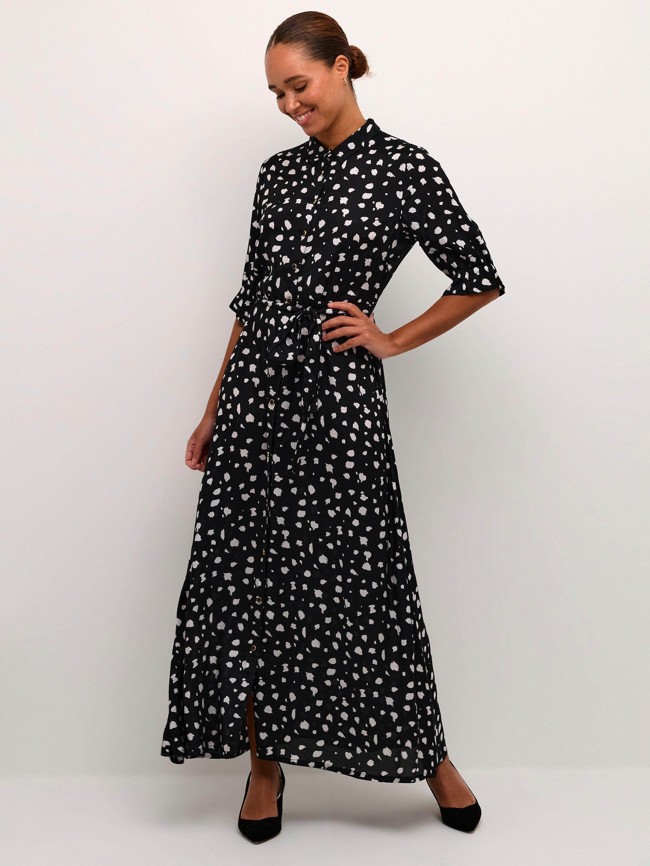 Product image 1 of 4, which shows KAFFE Velana Shirt Maxi Dress, Black/White, 8