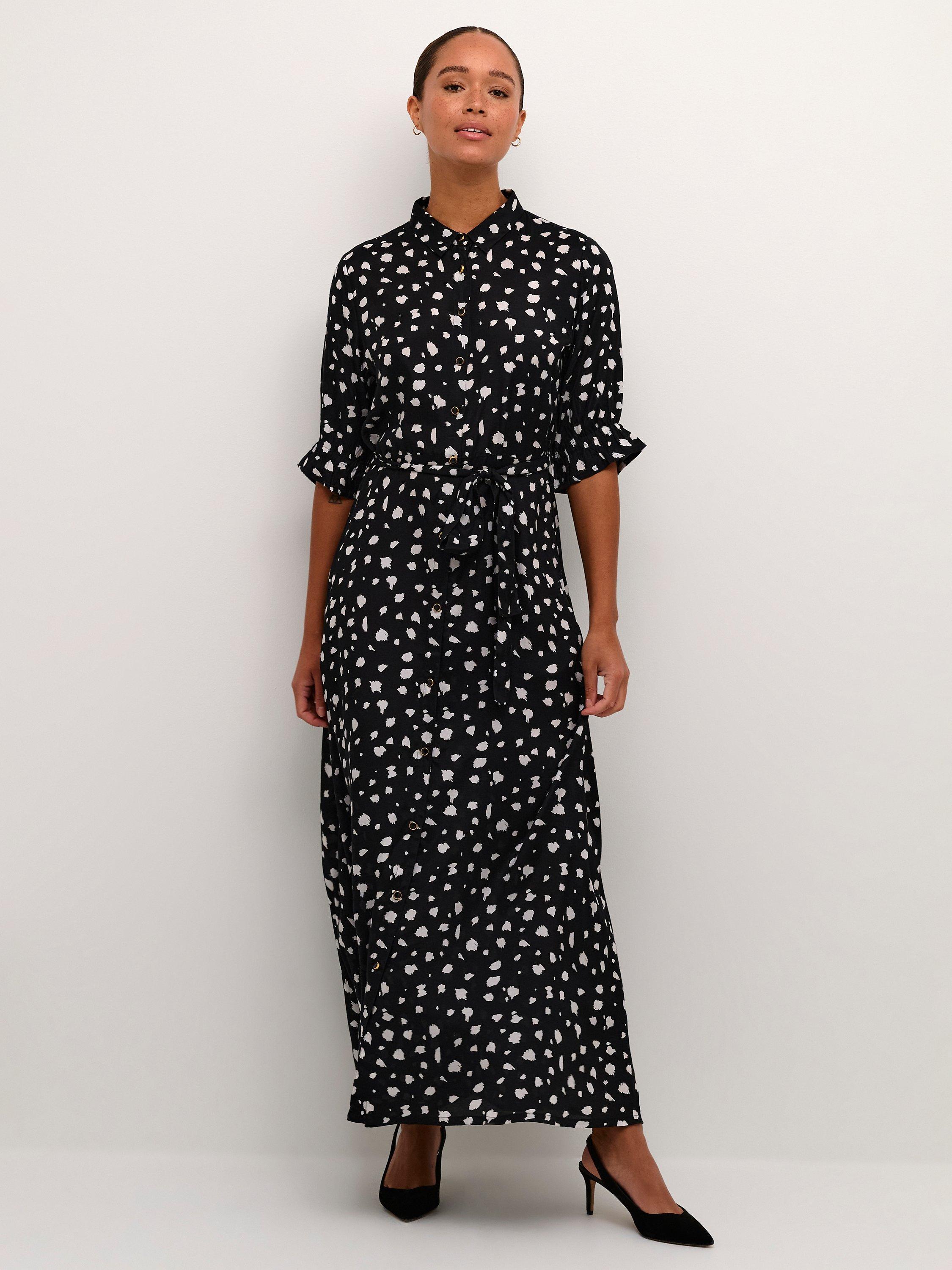 Product image 3 of 4, which shows KAFFE Velana Shirt Maxi Dress, Black/White, 8