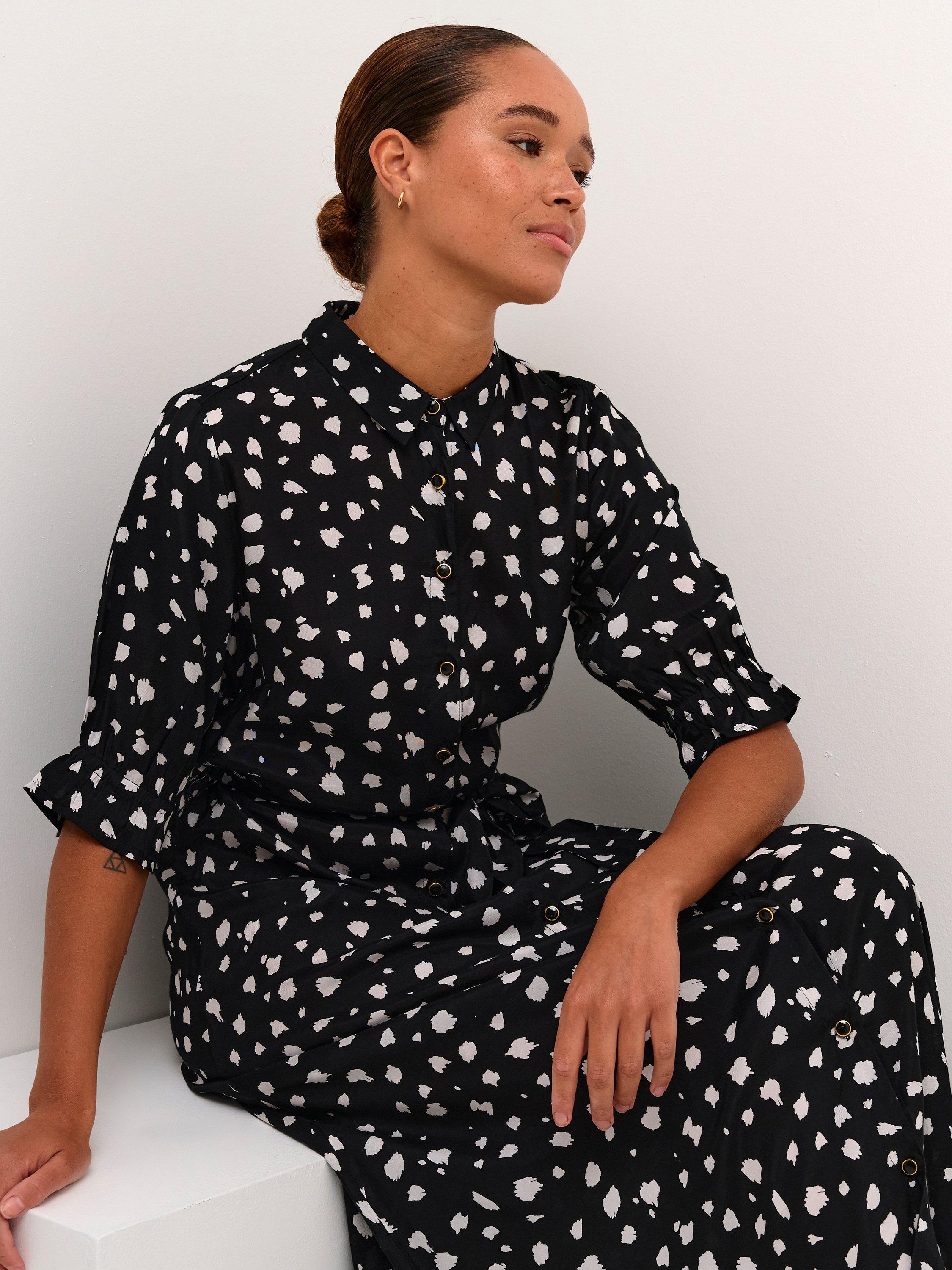Product image 4 of 4, which shows KAFFE Velana Shirt Maxi Dress, Black/White, 8