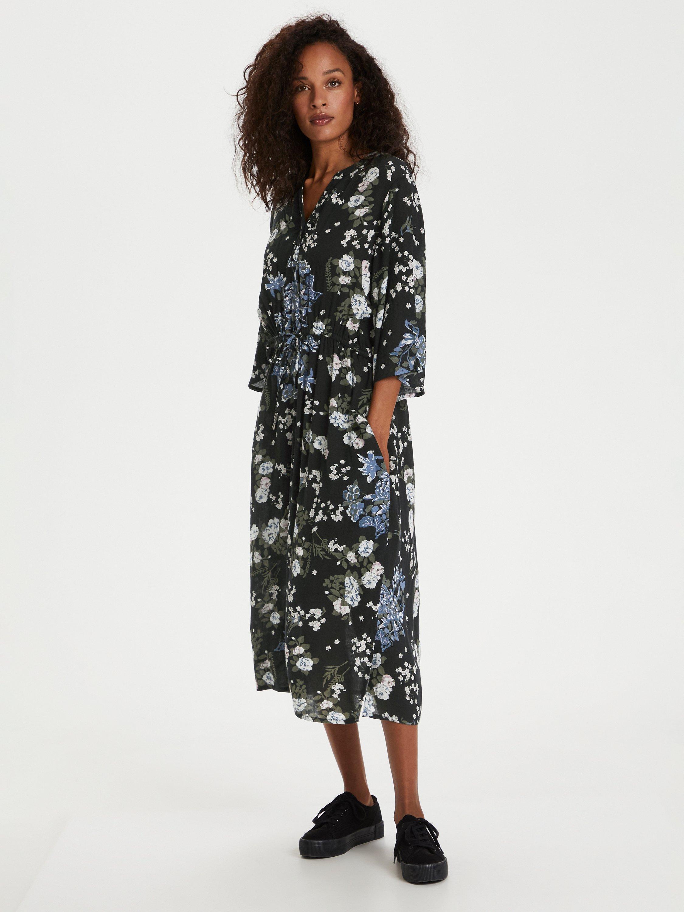 Product image 1 of 6, which shows KAFFE Ekua Amber Dress, Black/Multi, 10