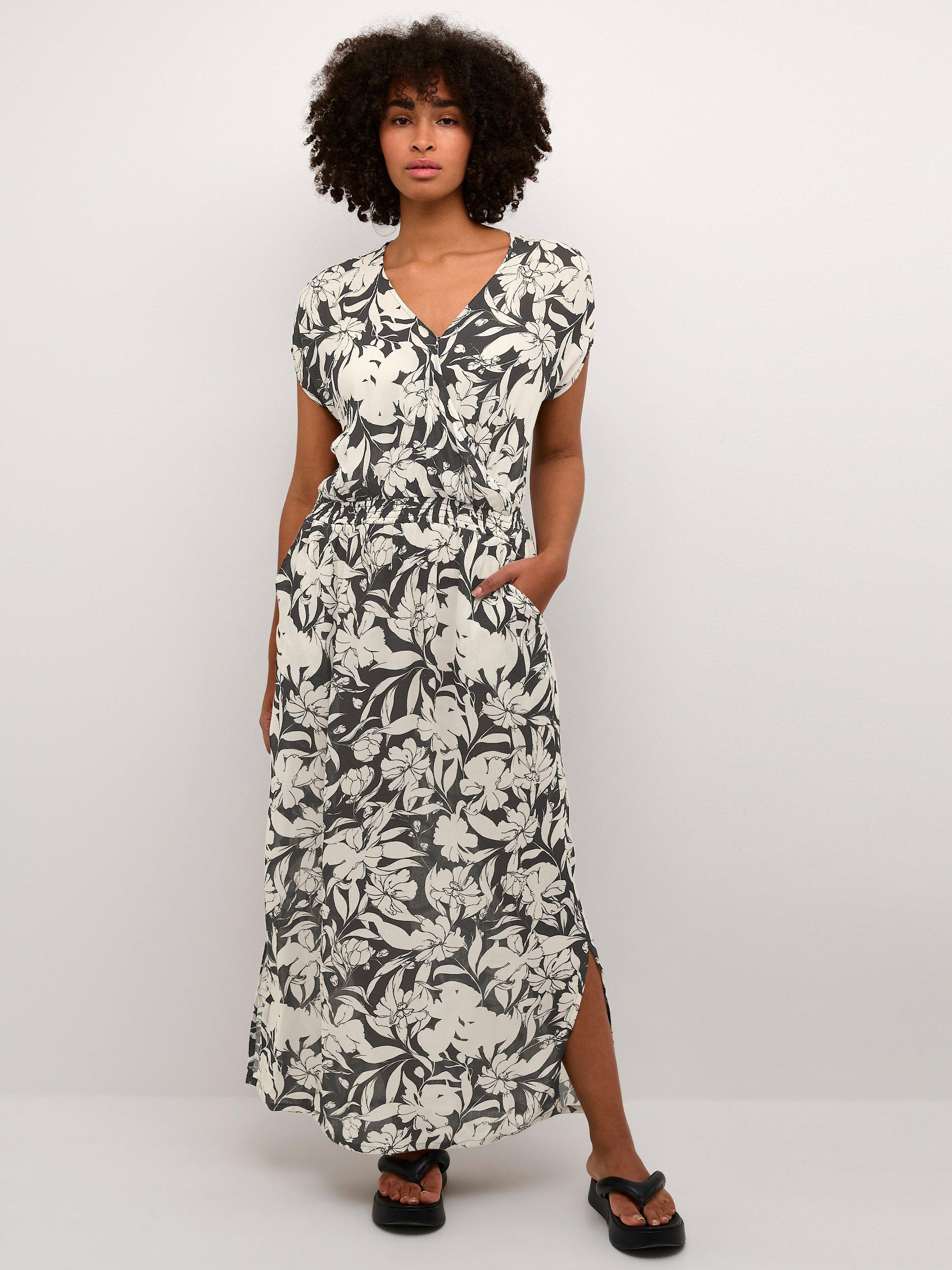 KAFFE Jennifer Maxi Dress, Sand/Black Flower