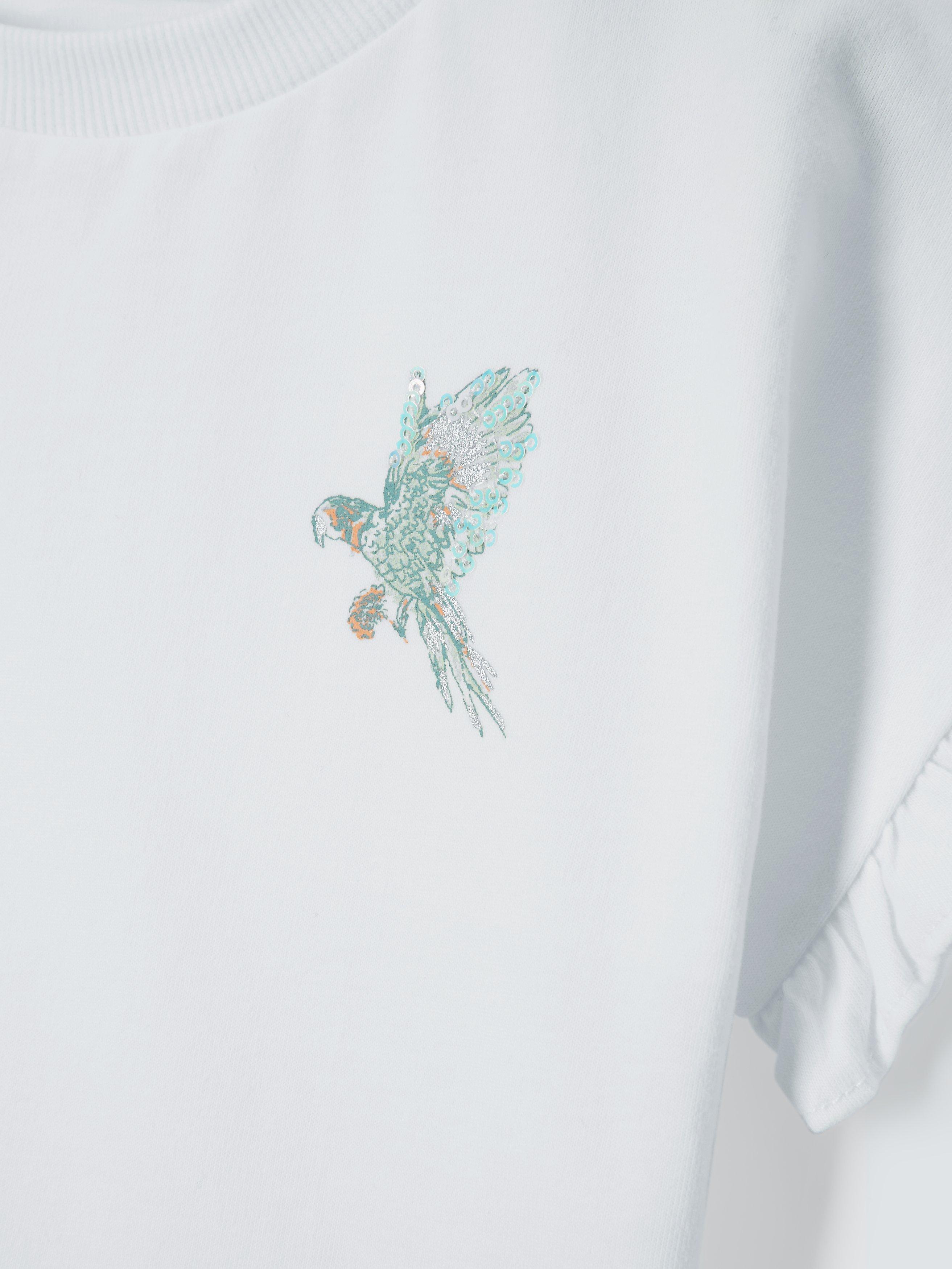 Product image 5 of 6, which shows John Lewis Kids' Sequin Parrot T-Shirt, Snow White, 7 years