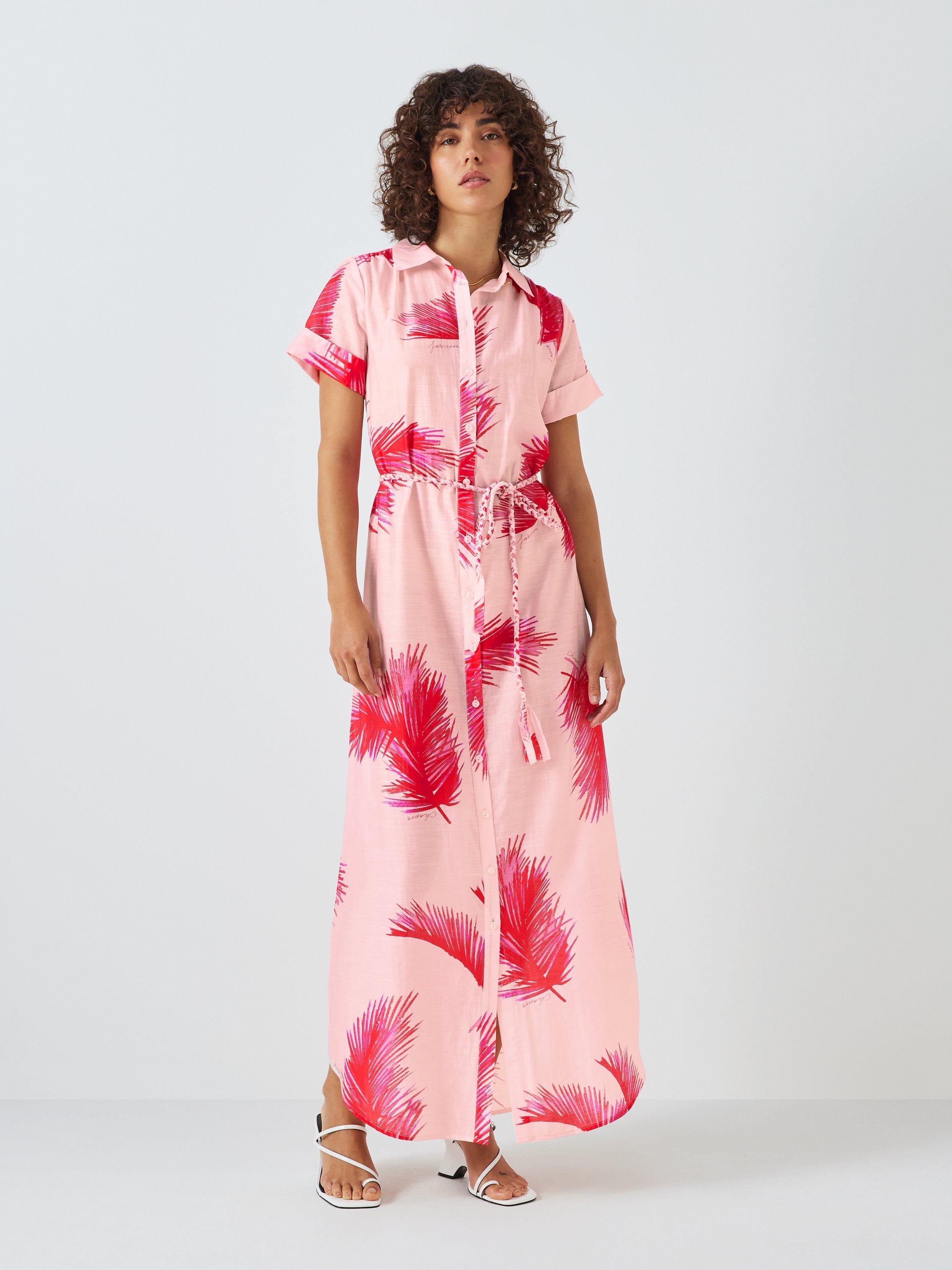 Fabienne Chapot Palm Print Maxi Shirt Dress, Tomato/Flamingo Pink