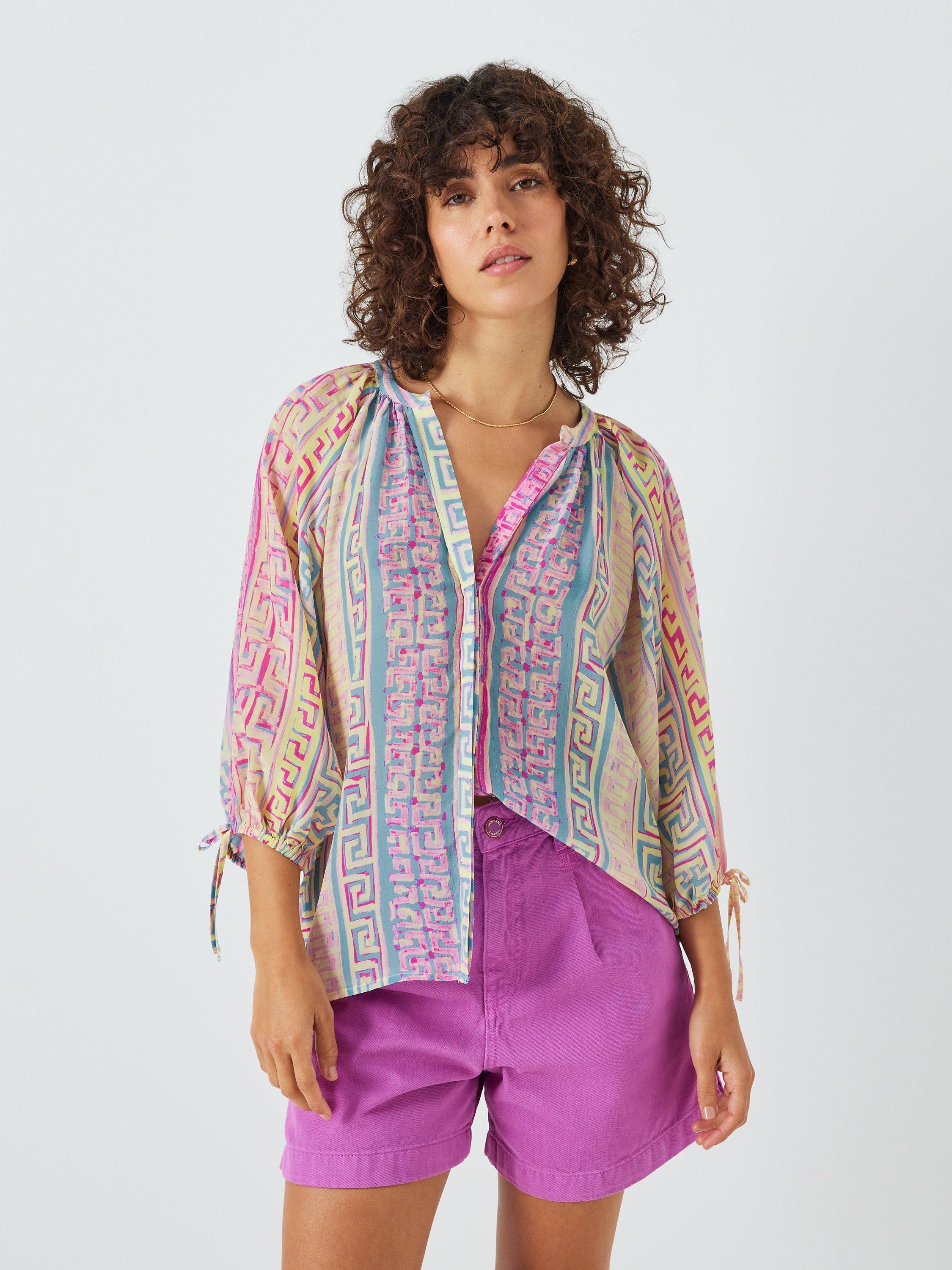 Fabienne Chapot Cooper Geometric Print Blouse, Pink Sunset/Azure Blue