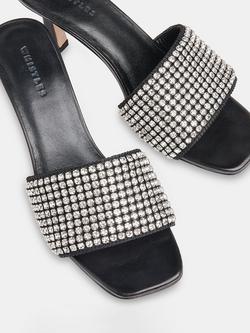 Whistles Adella Diamante Slip-On High Heel Mules, Black - view 2, Black