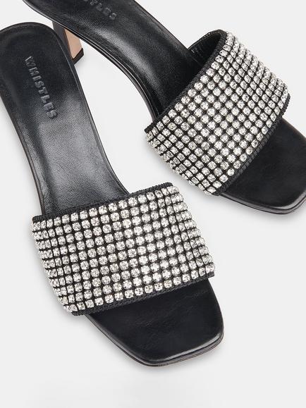Whistles Adella Diamante Slip-On High Heel Mules, Black - view 2, Black
