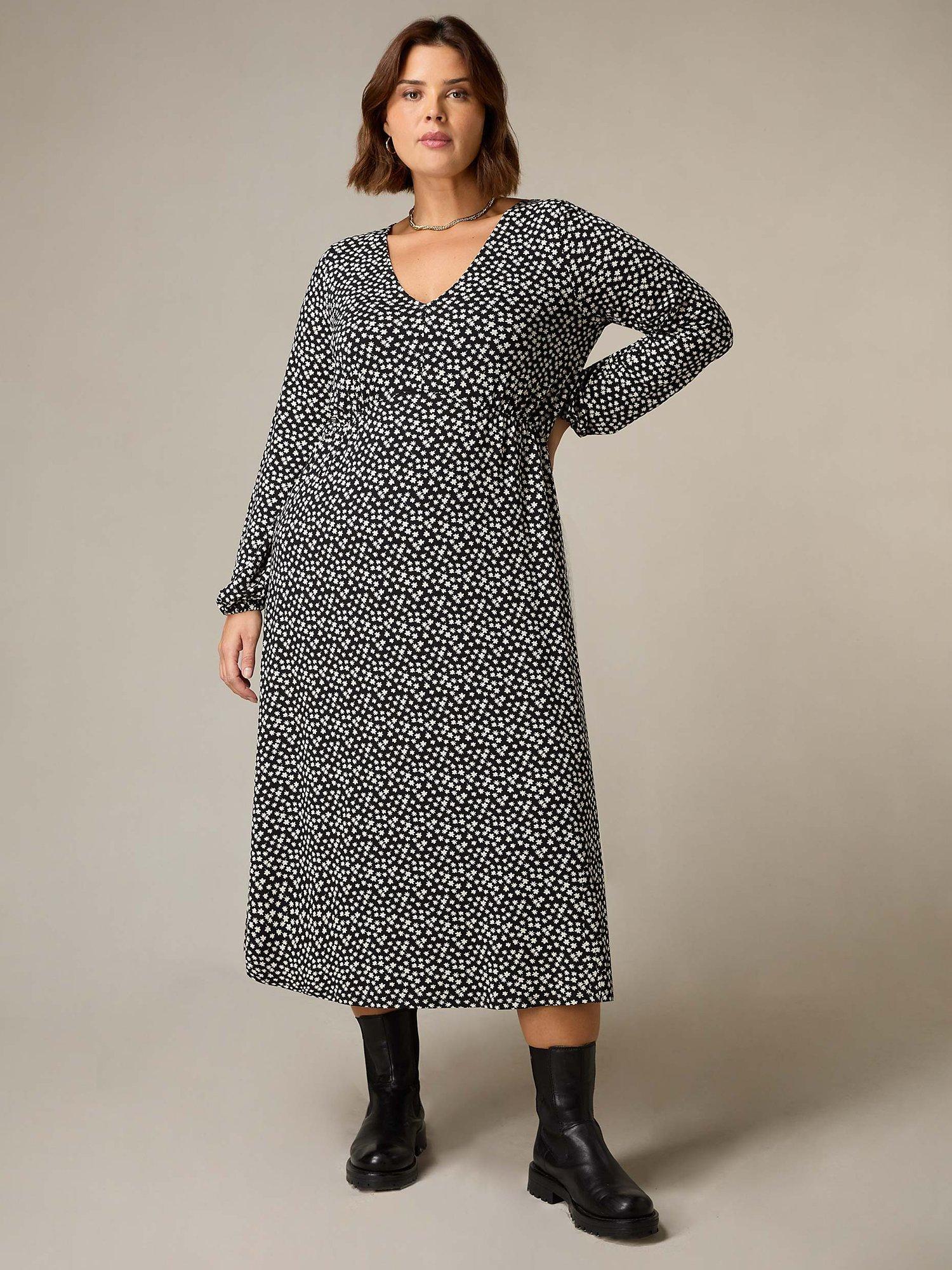 Live Unlimited Curve Ditsy Print Midi Dress, Black/White