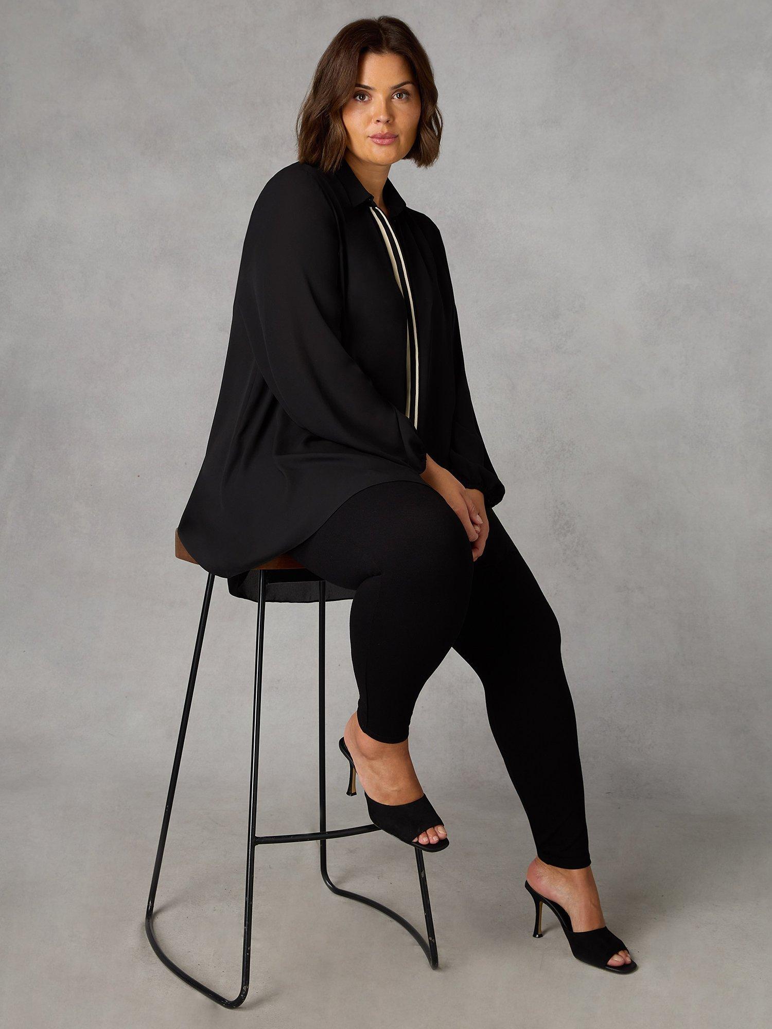 Live Unlimited Curve Chiffon Trim Front Longline Shirt, Black