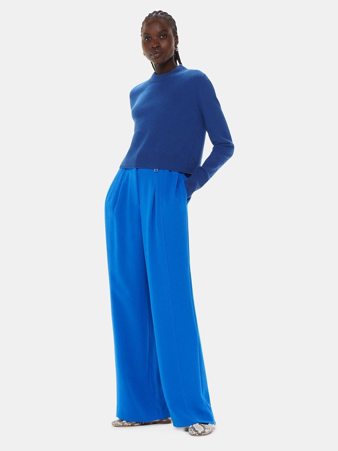 Product image 2 of 5, which shows Whistles Harper Crepe Wide Leg Trousers, Blue, 6