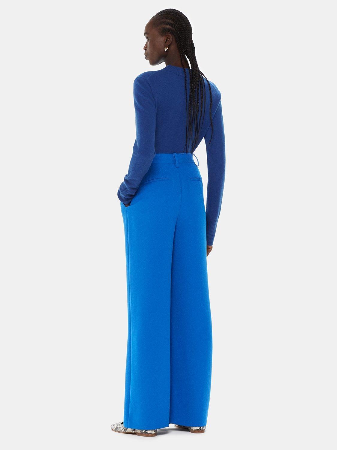 Product image 3 of 5, which shows Whistles Harper Crepe Wide Leg Trousers, Blue, 6