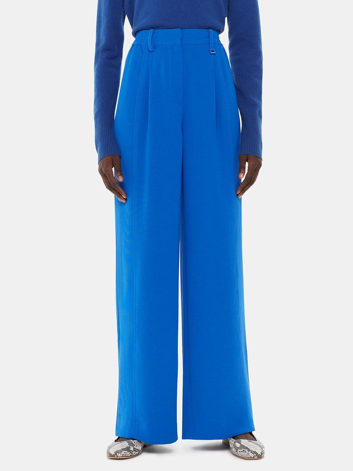 Product image 1 of 5, which shows Whistles Harper Crepe Wide Leg Trousers, Blue, 6