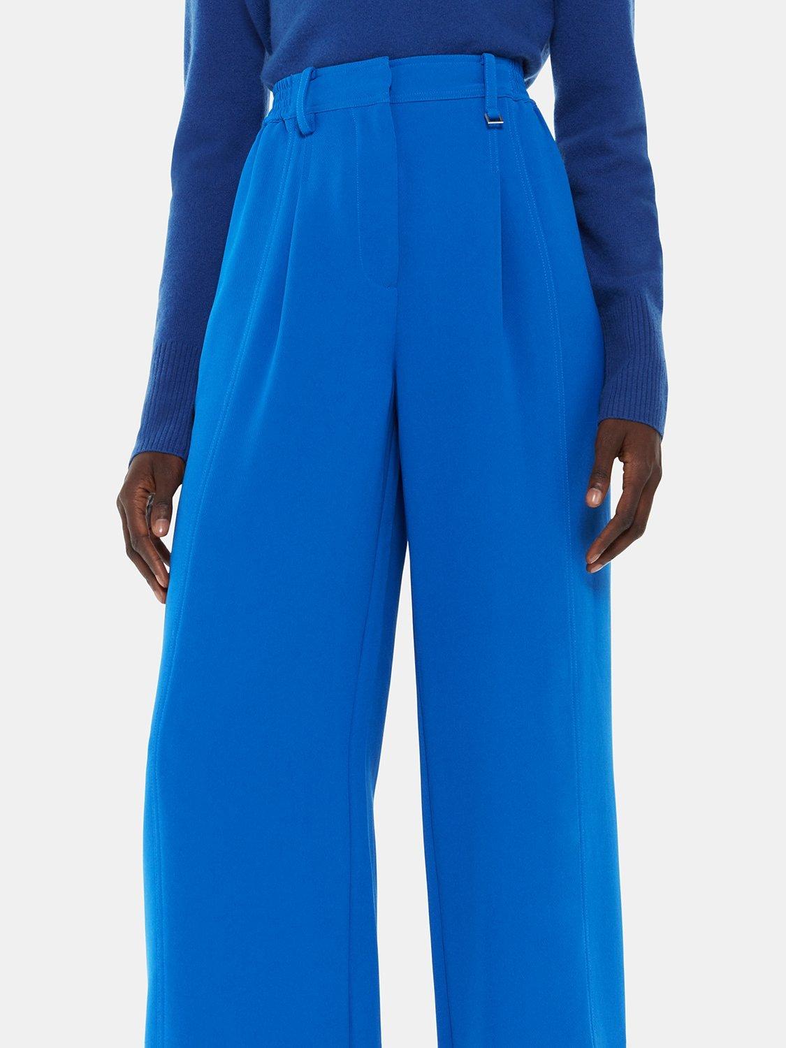 Product image 4 of 5, which shows Whistles Harper Crepe Wide Leg Trousers, Blue, 6