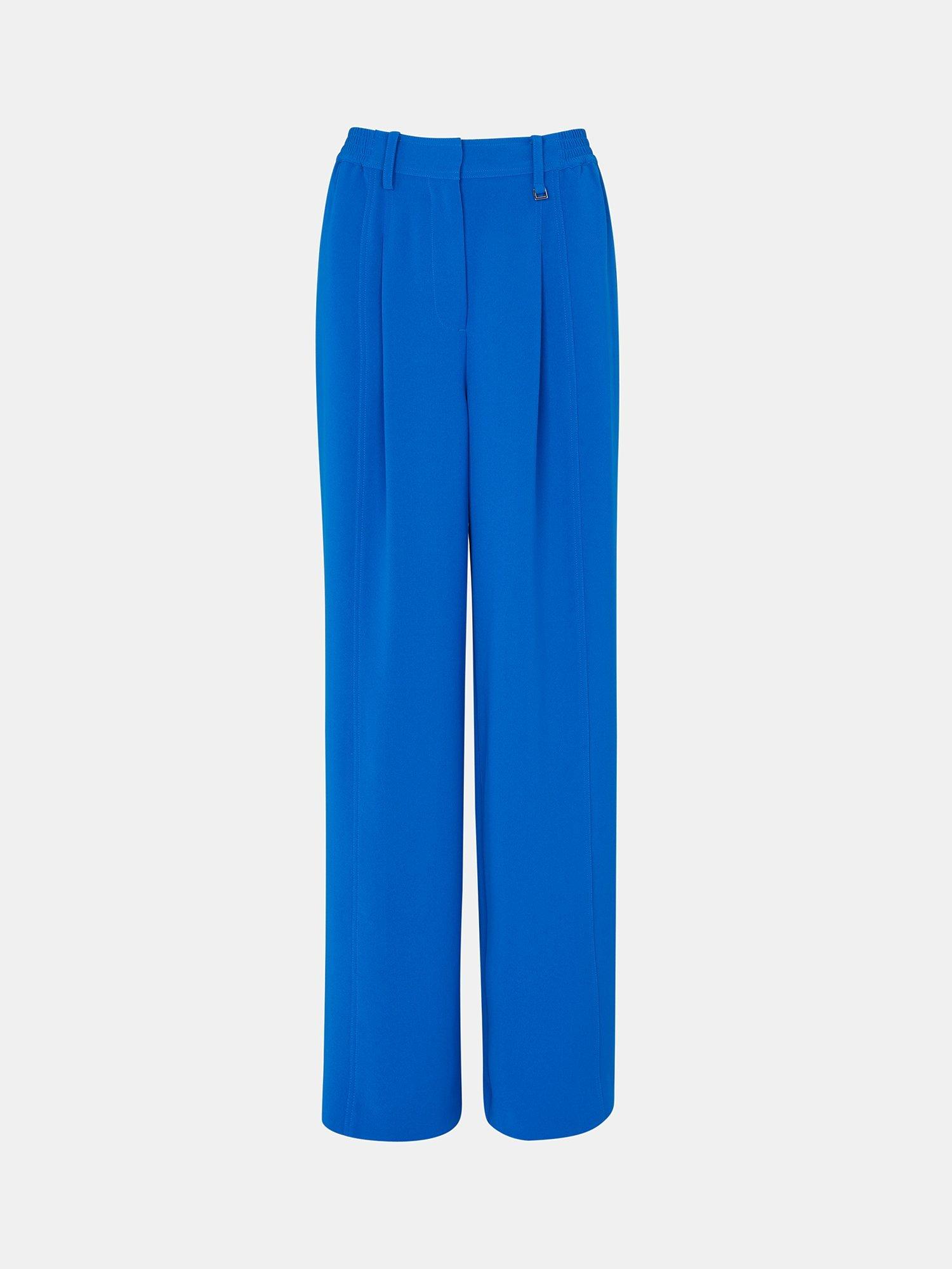 Product image 5 of 5, which shows Whistles Harper Crepe Wide Leg Trousers, Blue, 6