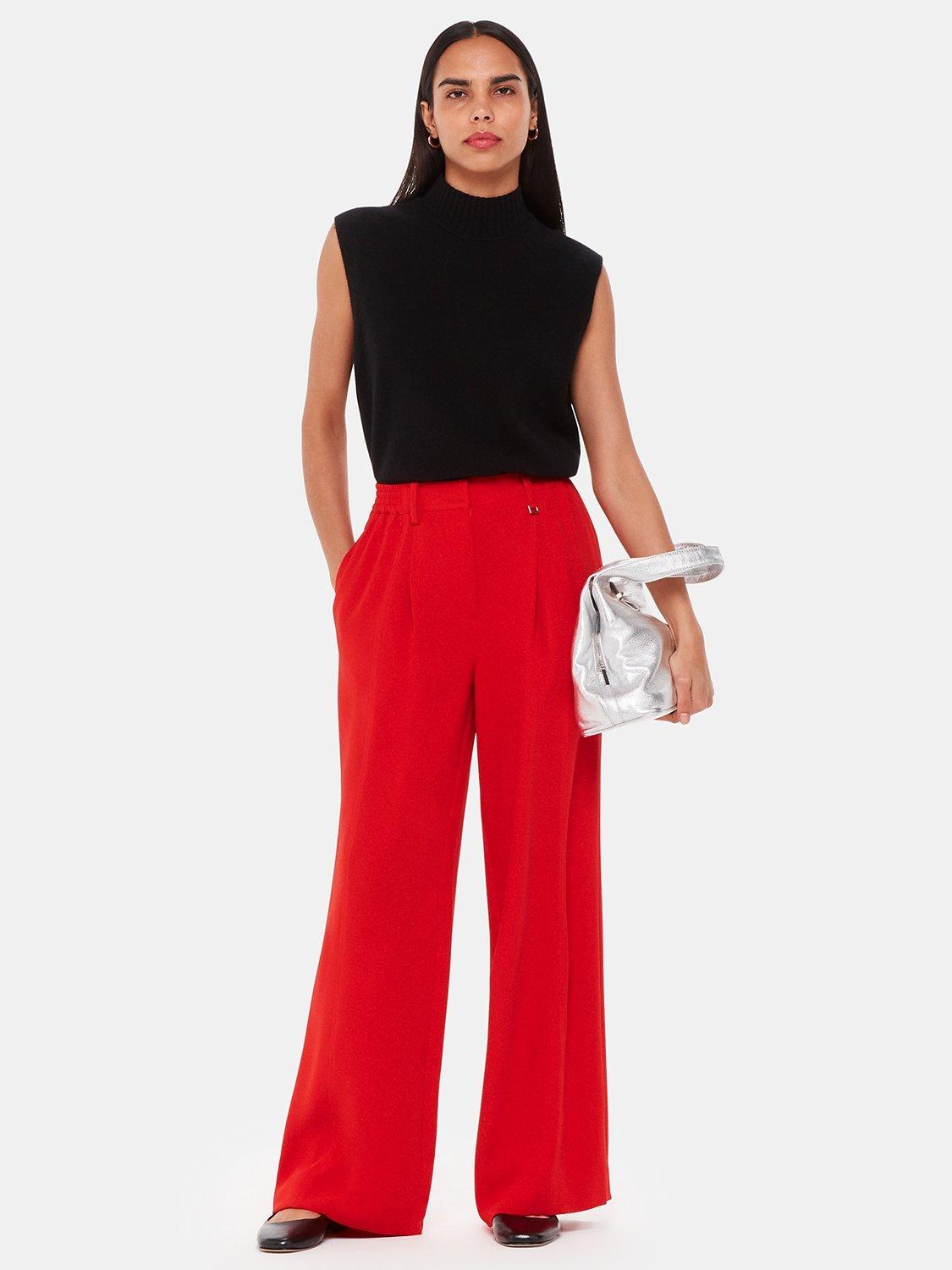 Product image 2 of 5, which shows Whistles Harper Crepe Wide Leg Trousers, Red, 8