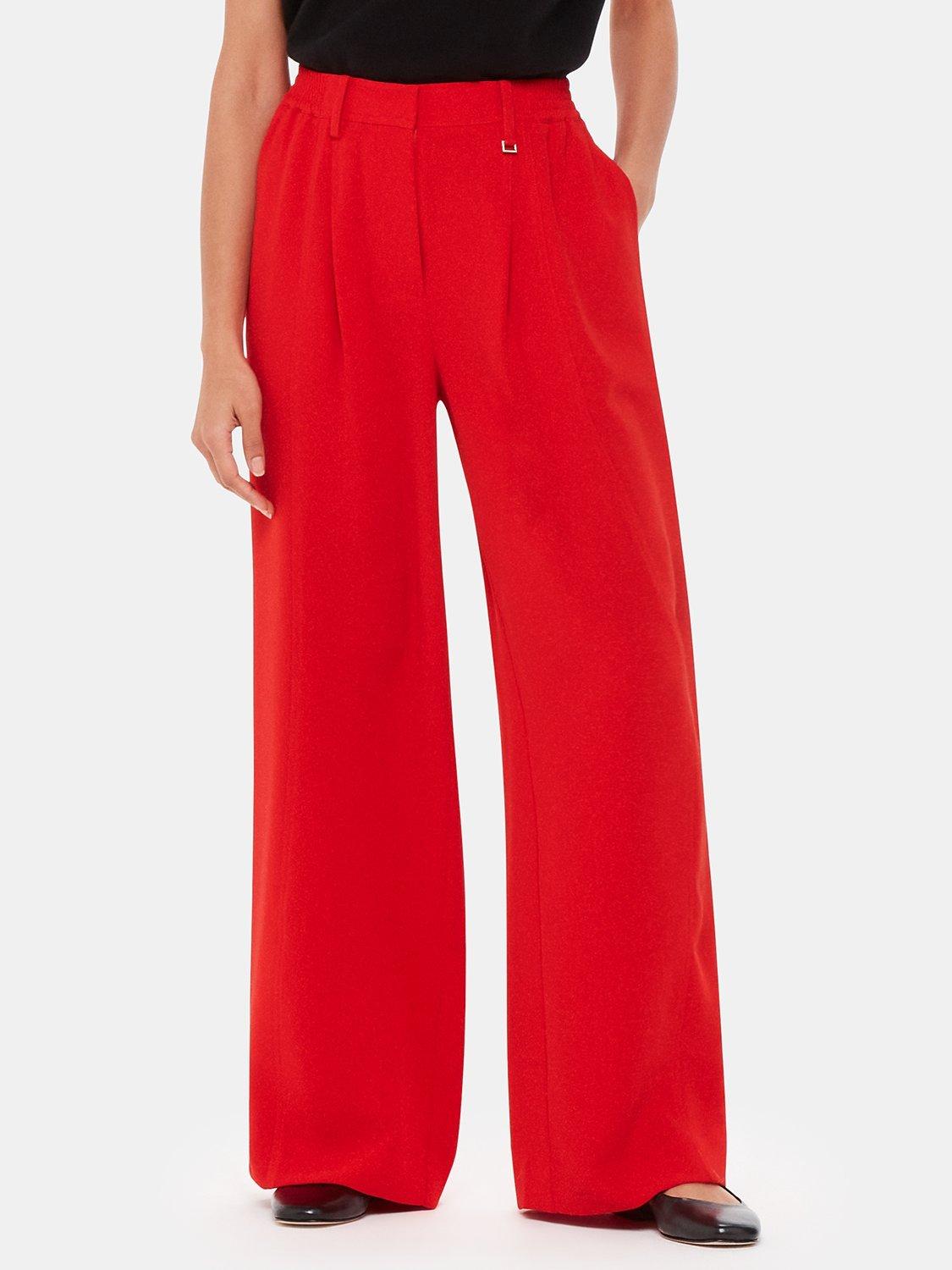 Product image 1 of 5, which shows Whistles Harper Crepe Wide Leg Trousers, Red, 8