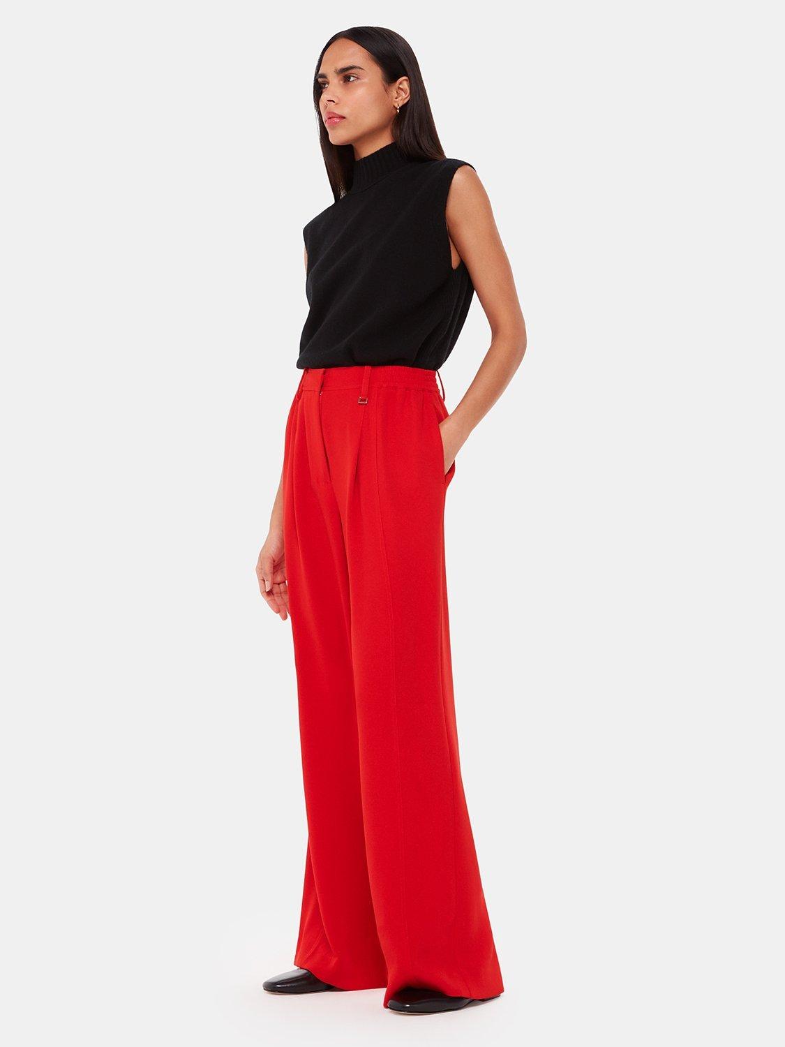 Product image 4 of 5, which shows Whistles Harper Crepe Wide Leg Trousers, Red, 8