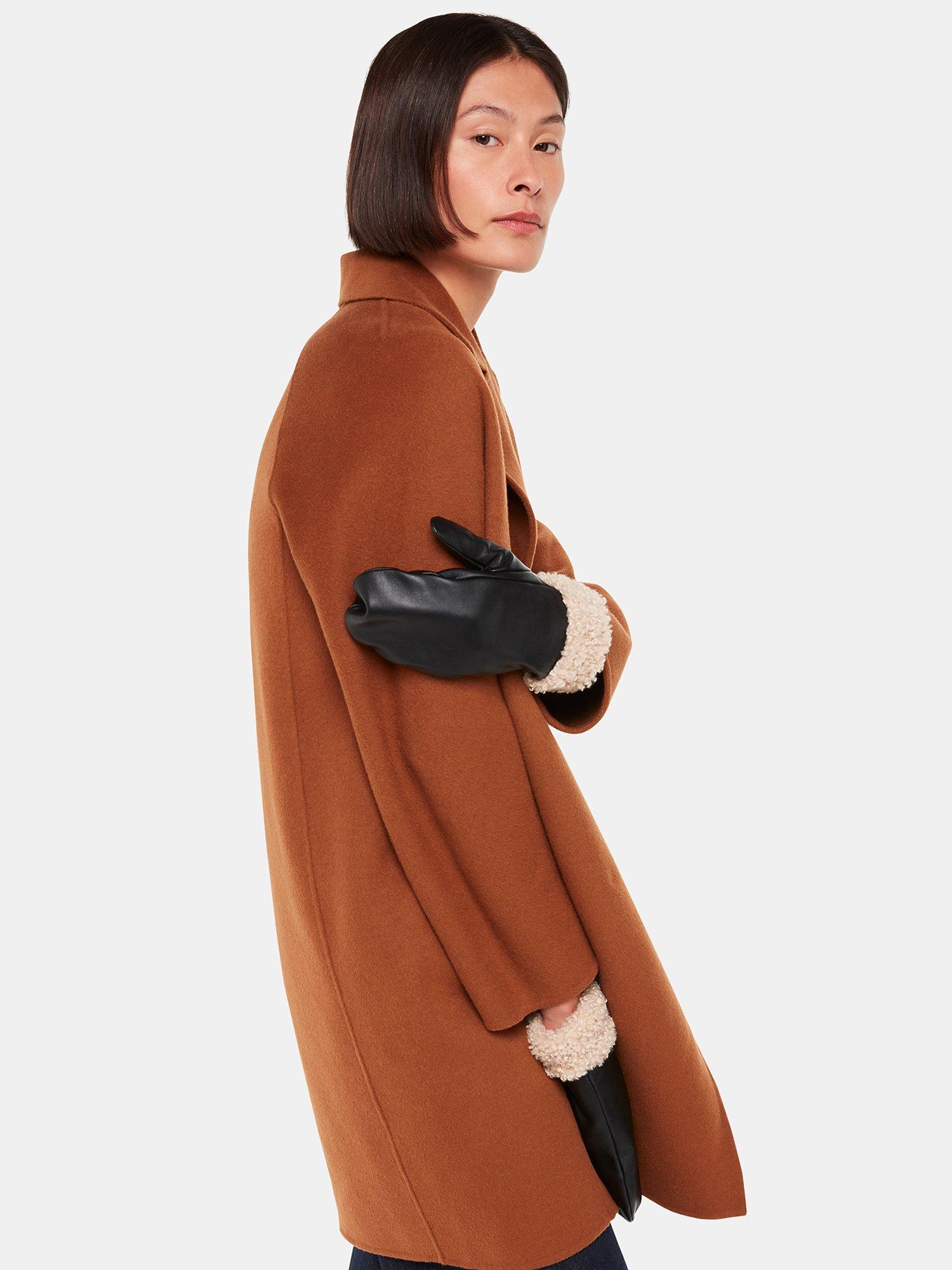 Product image 3 of 3, which shows Whistles Borg Cuff Leather Mittens, Black, S-M