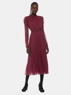 Whistles Dobby Velvet Celia Midi Dress, Burgundy, Burgundy