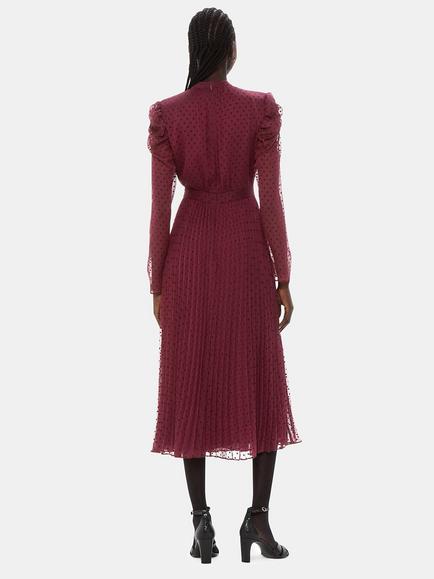 Whistles Dobby Velvet Celia Midi Dress, Burgundy - view 2, Burgundy
