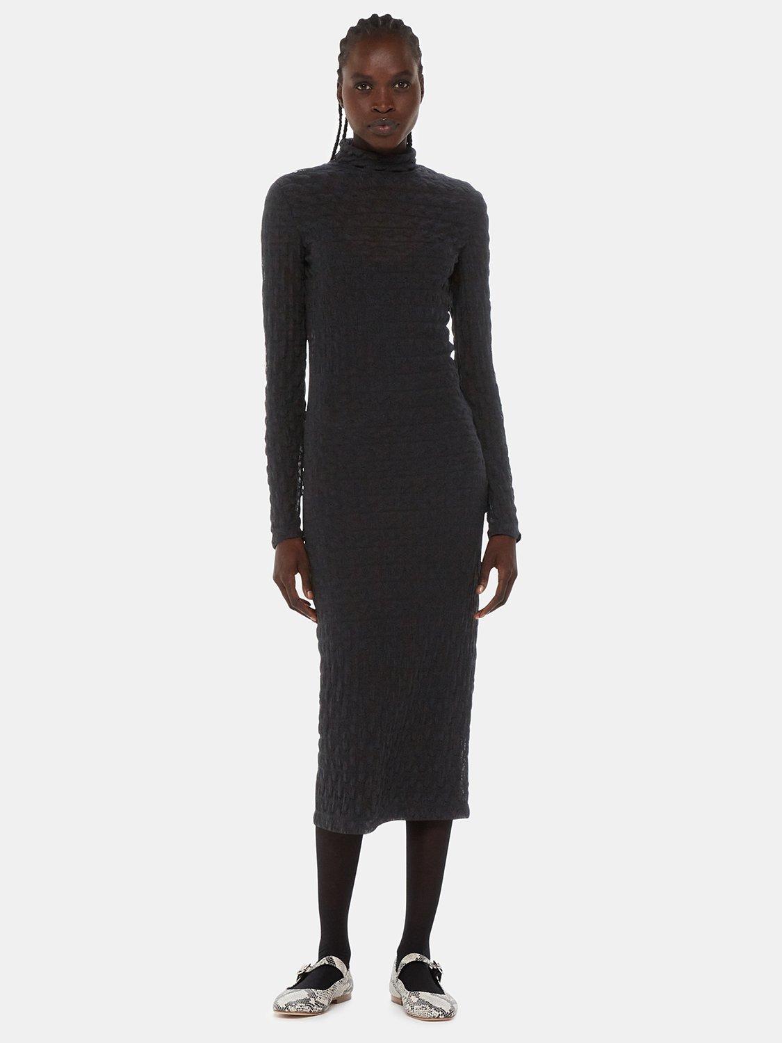 Whistles Textured Long Sleeve Midi Dress, Black